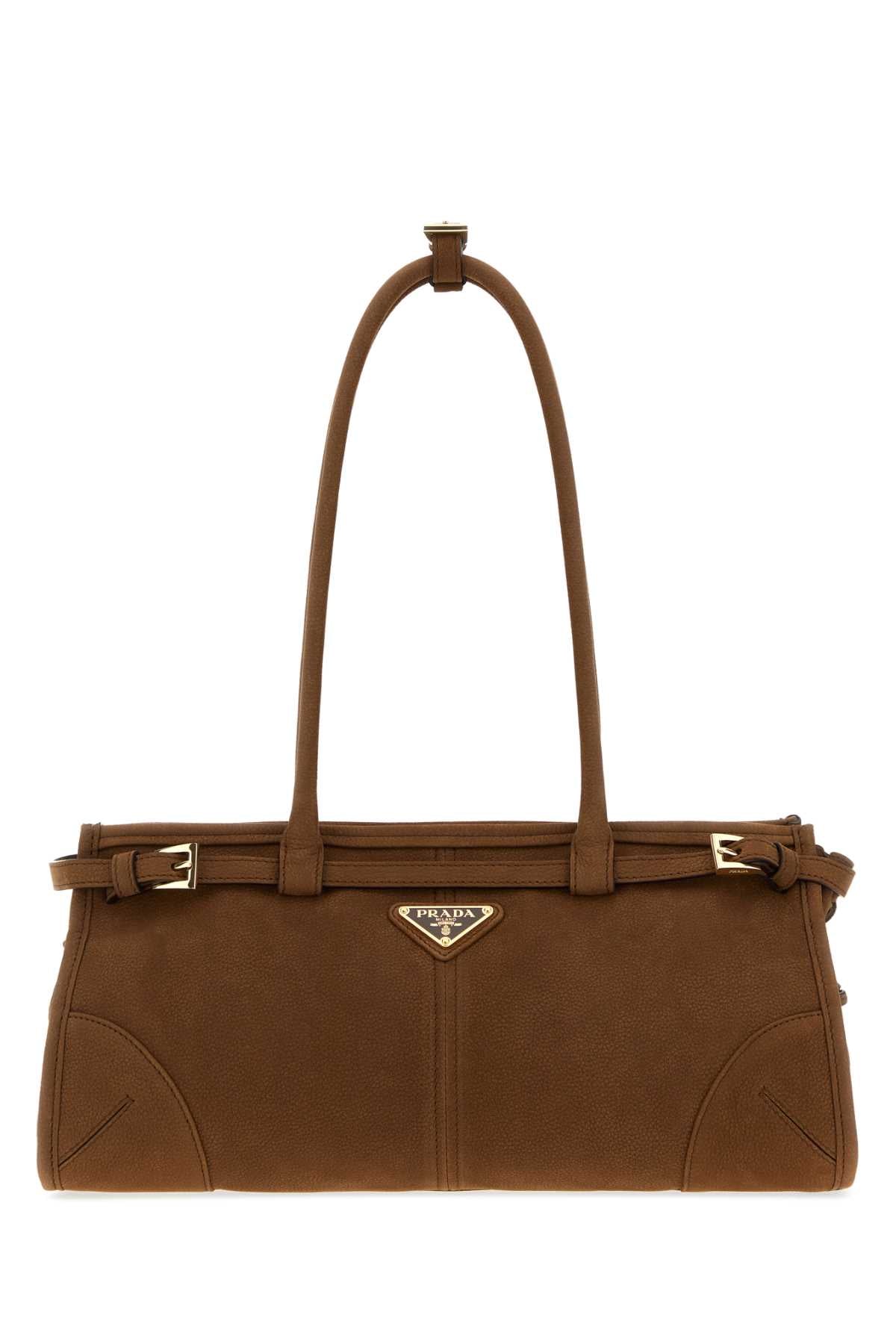 Prada Women Brown Nabuk Prada Bonnie Shoulder Bag PRADA