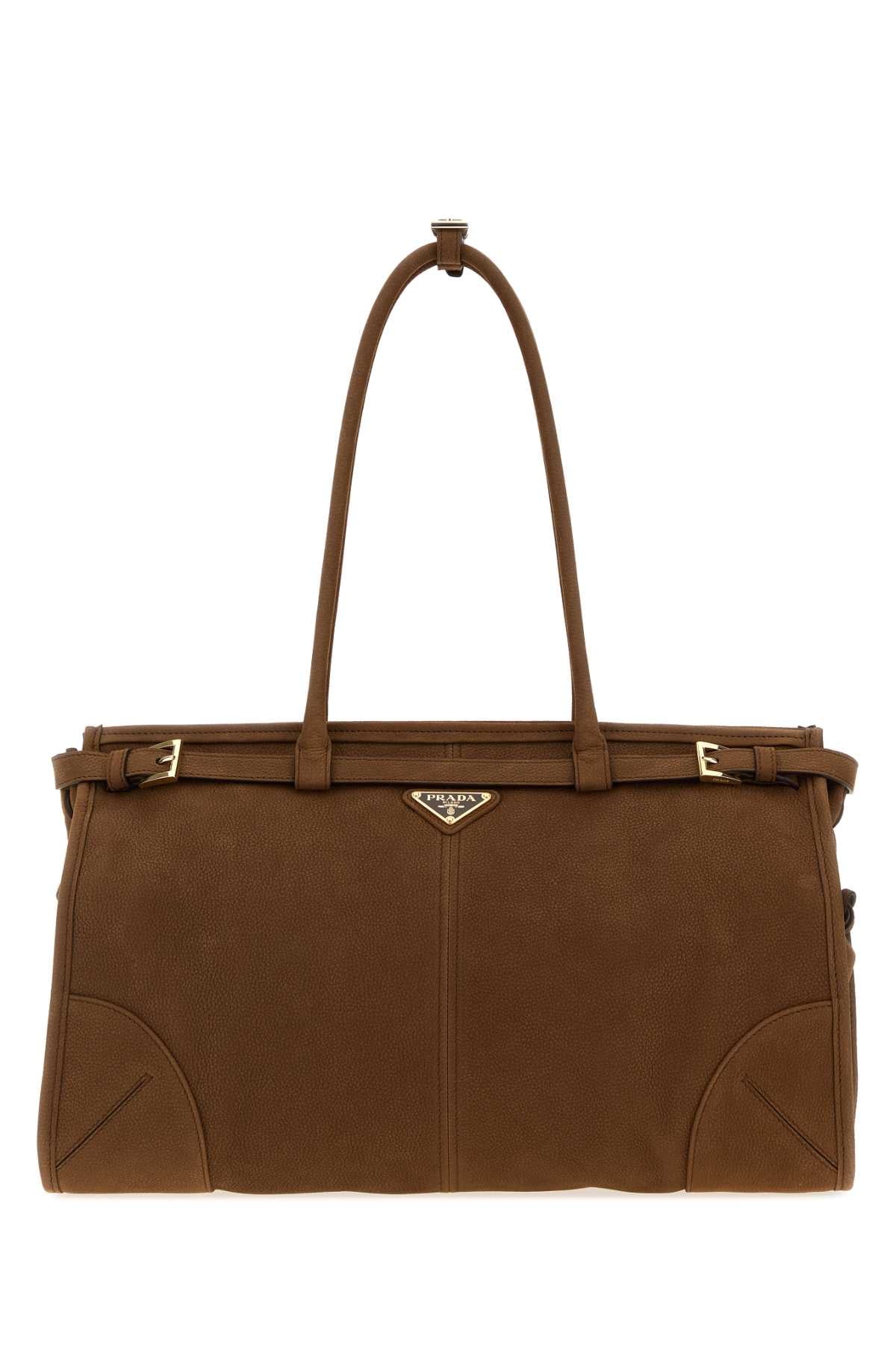 Prada Women Brown Nabuk Large Prada Bonnie Shopping Bag PRADA