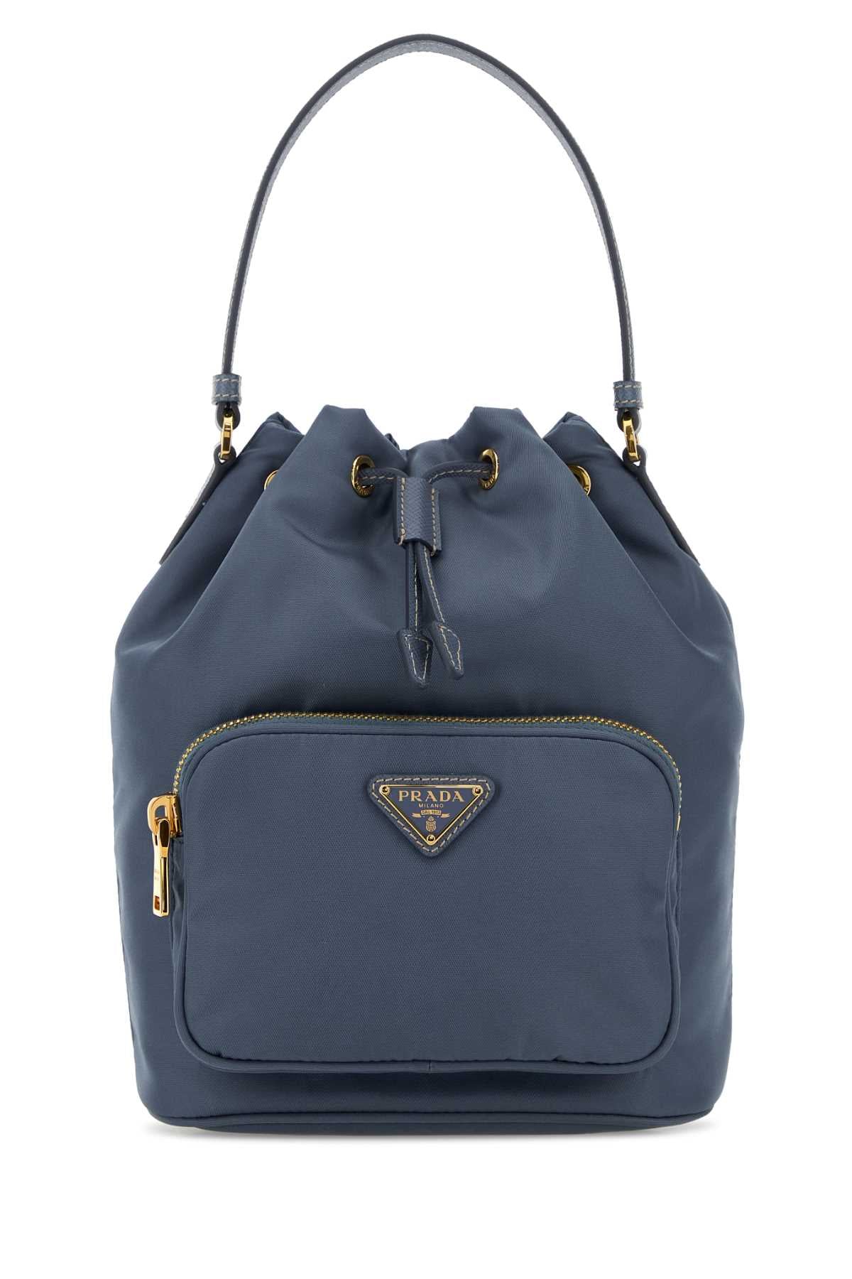 Prada Women Cerulean Blue Re-Nylon Duet Bucket Bag PRADA