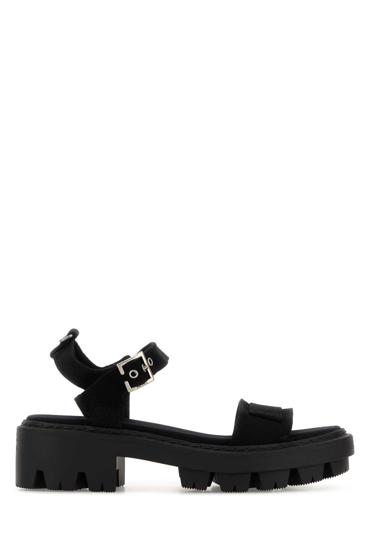 Prada Women Black Canvas Sandals PRADA