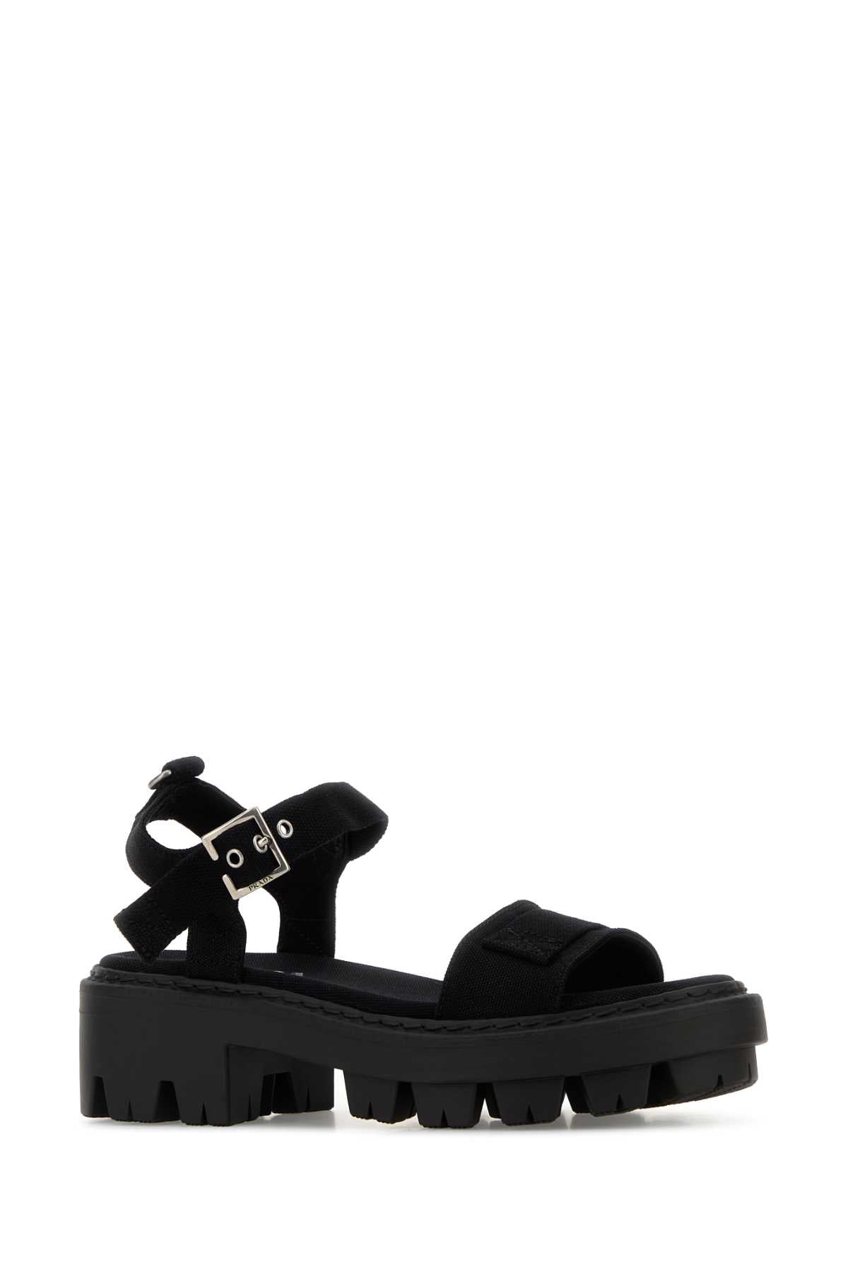 Prada Women Black Canvas Sandals PRADA
