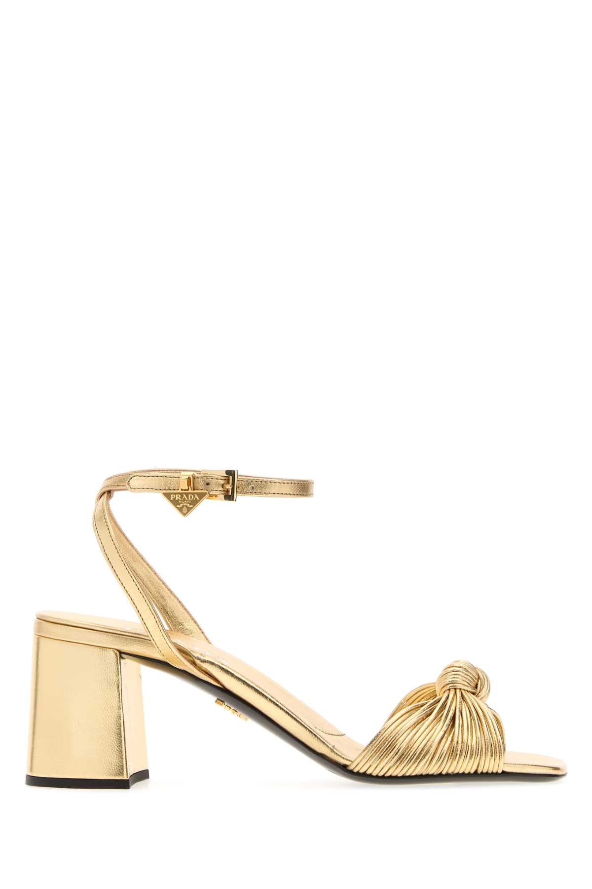 Prada Women Gold Leather Sandals PRADA