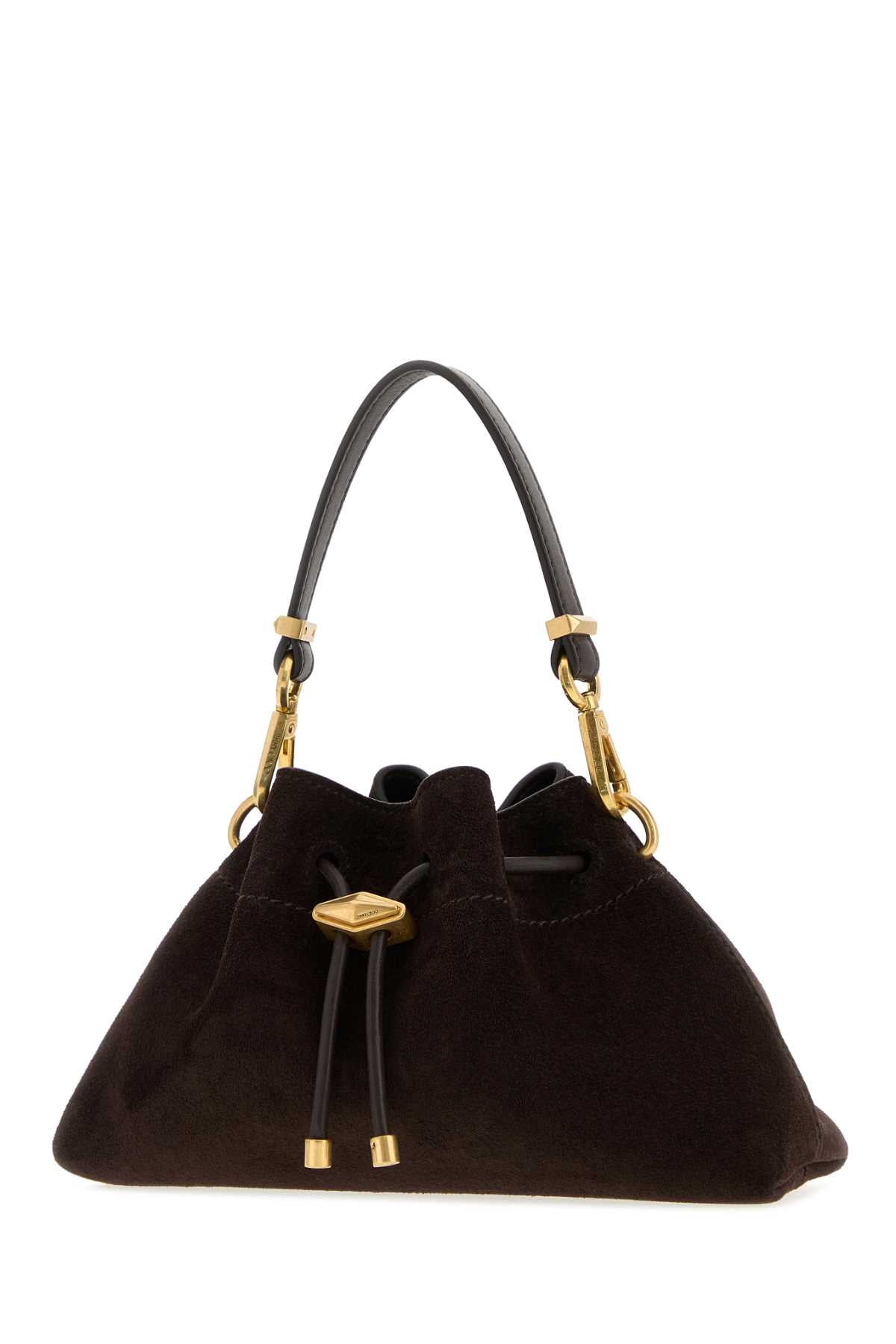 Jimmy Choo Women Dark Brown Suede Small Cinch Bucket Bag JIMMY CHOO