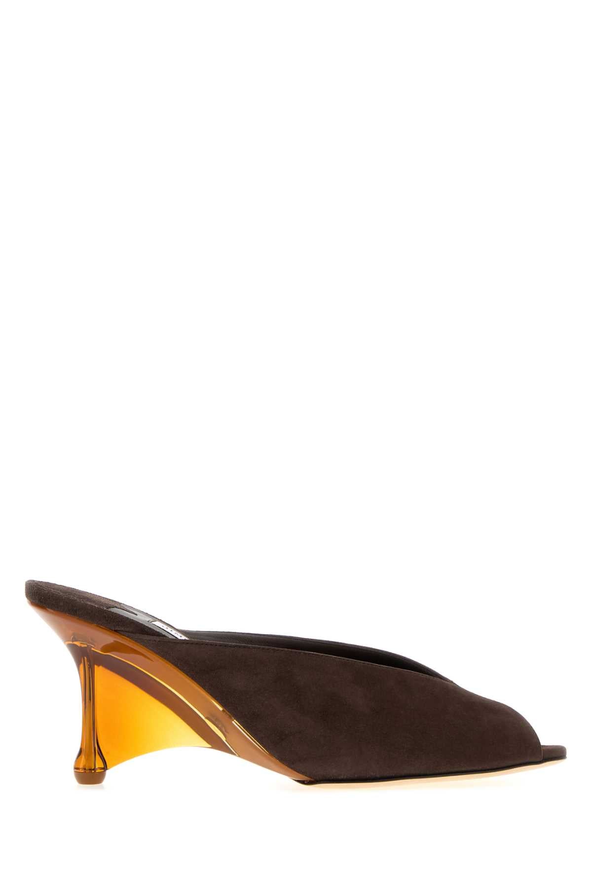 Jimmy Choo Women Dark Brown Suede Glace Mules JIMMY CHOO