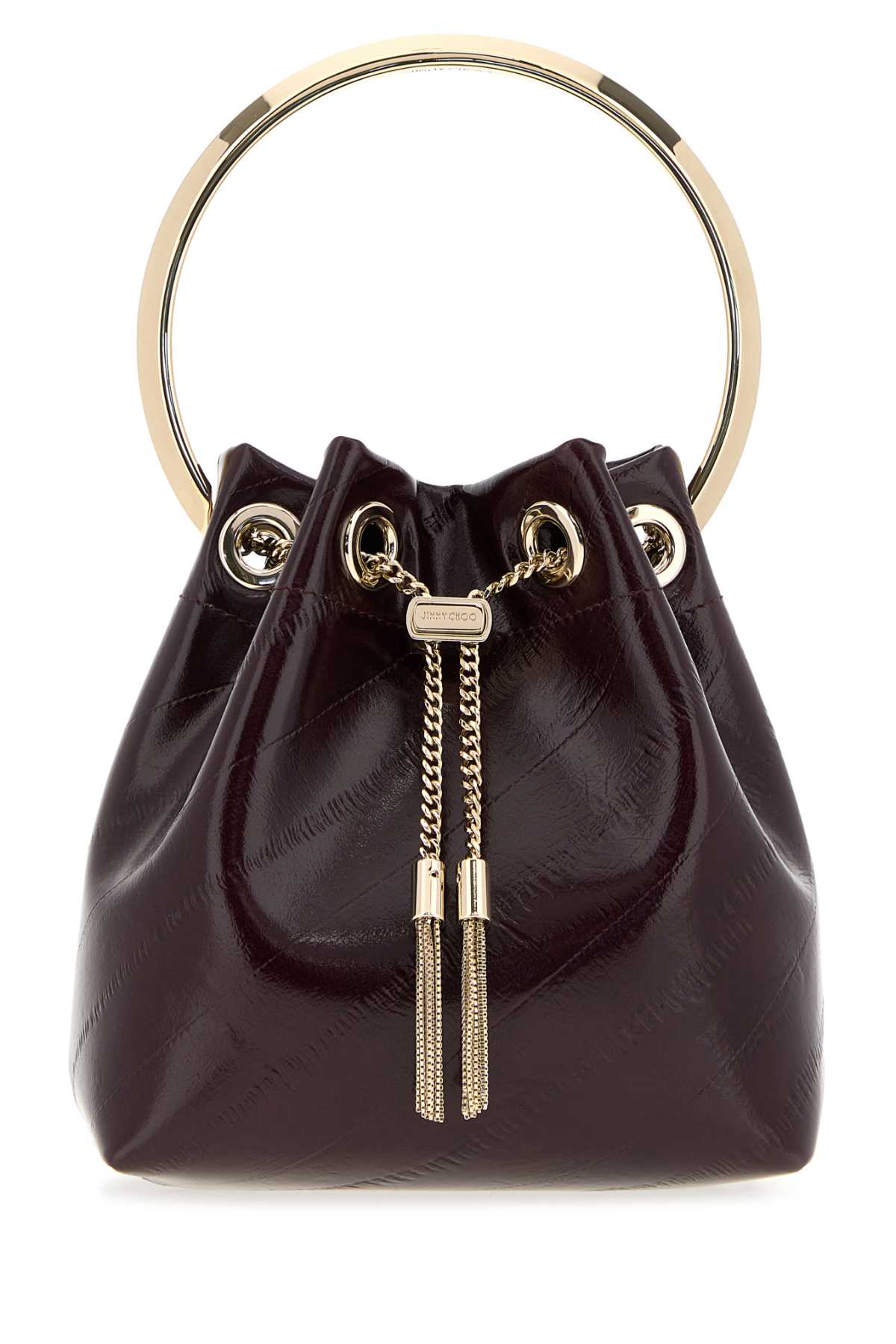 Jimmy Choo Women Aubergine Leather Bon Bon Bucket Bag JIMMY CHOO