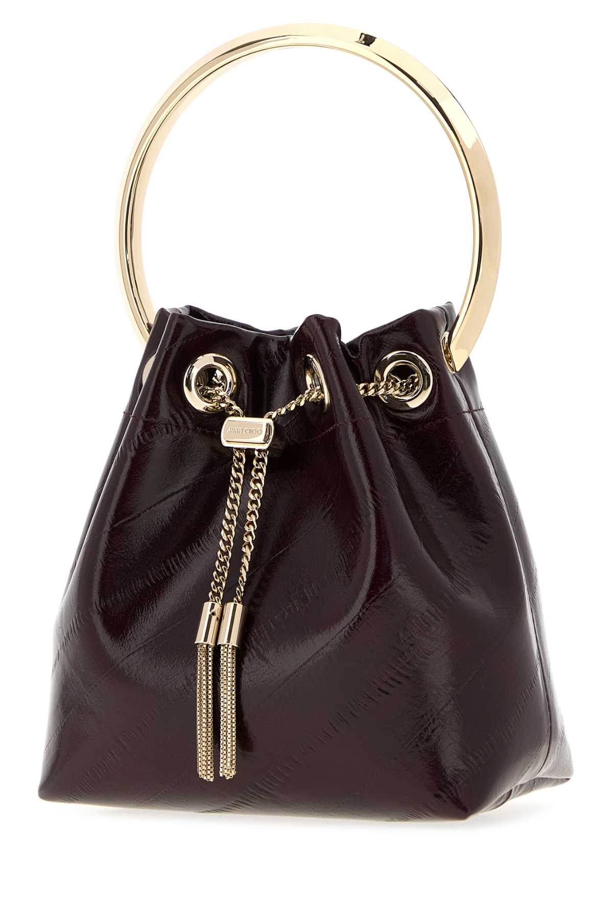 Jimmy Choo Women Aubergine Leather Bon Bon Bucket Bag JIMMY CHOO