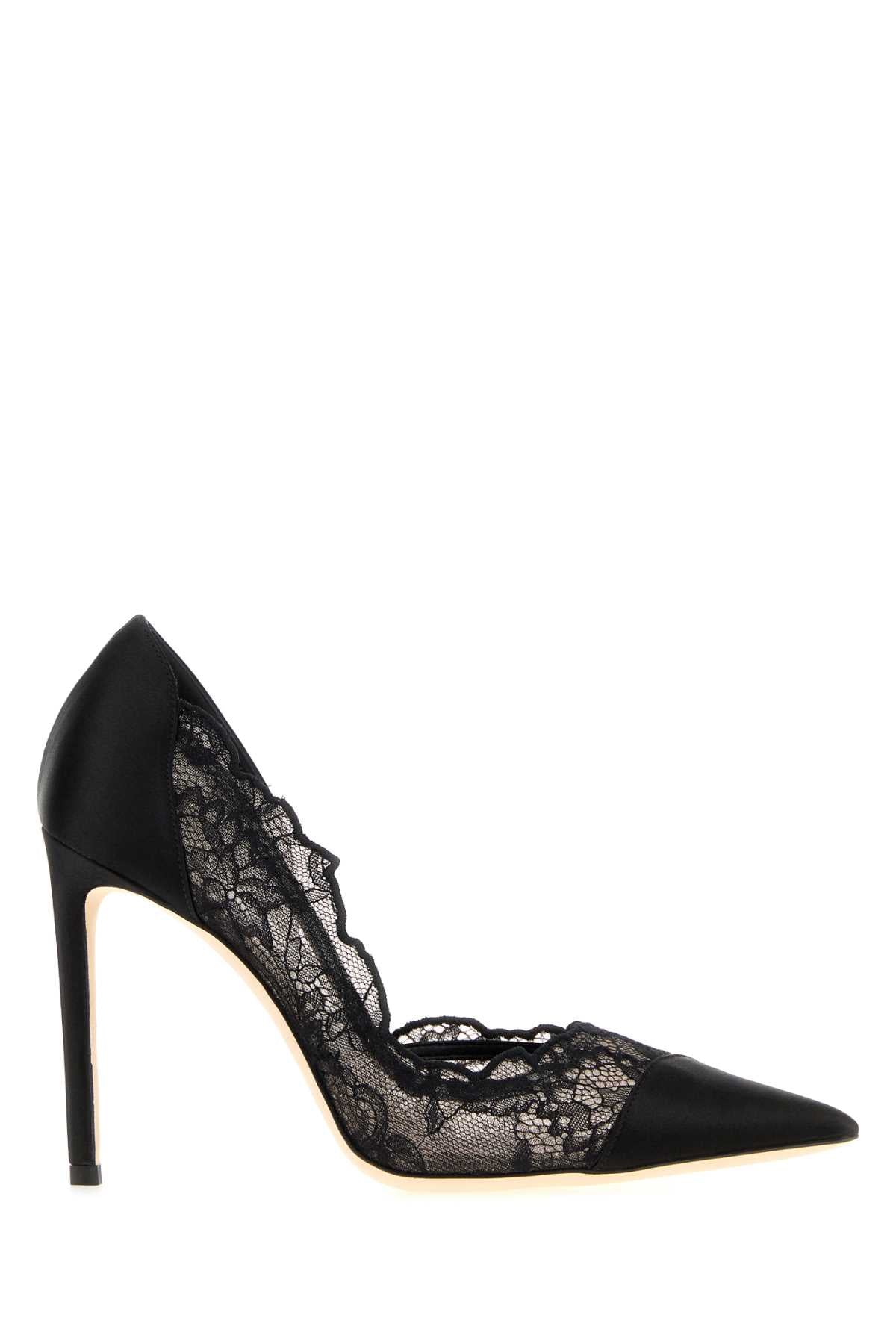 Jimmy Choo Women Black Satin And Lace Brigitte 100 Pumps JIMMY CHOO