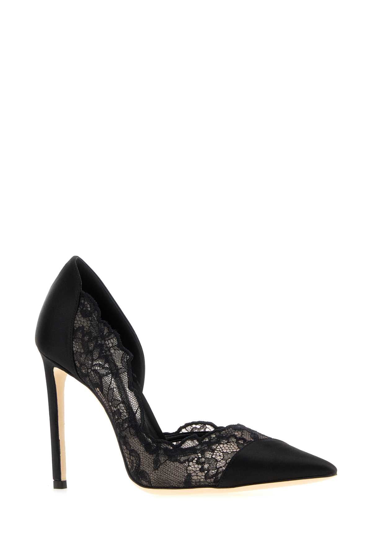 Jimmy Choo Women Black Satin And Lace Brigitte 100 Pumps JIMMY CHOO