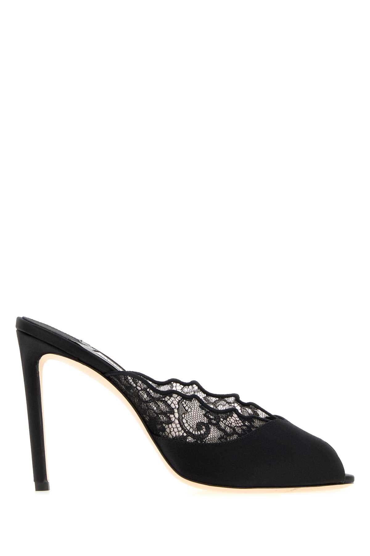 Jimmy Choo Women Black Satin And Lace Brigitte Mules