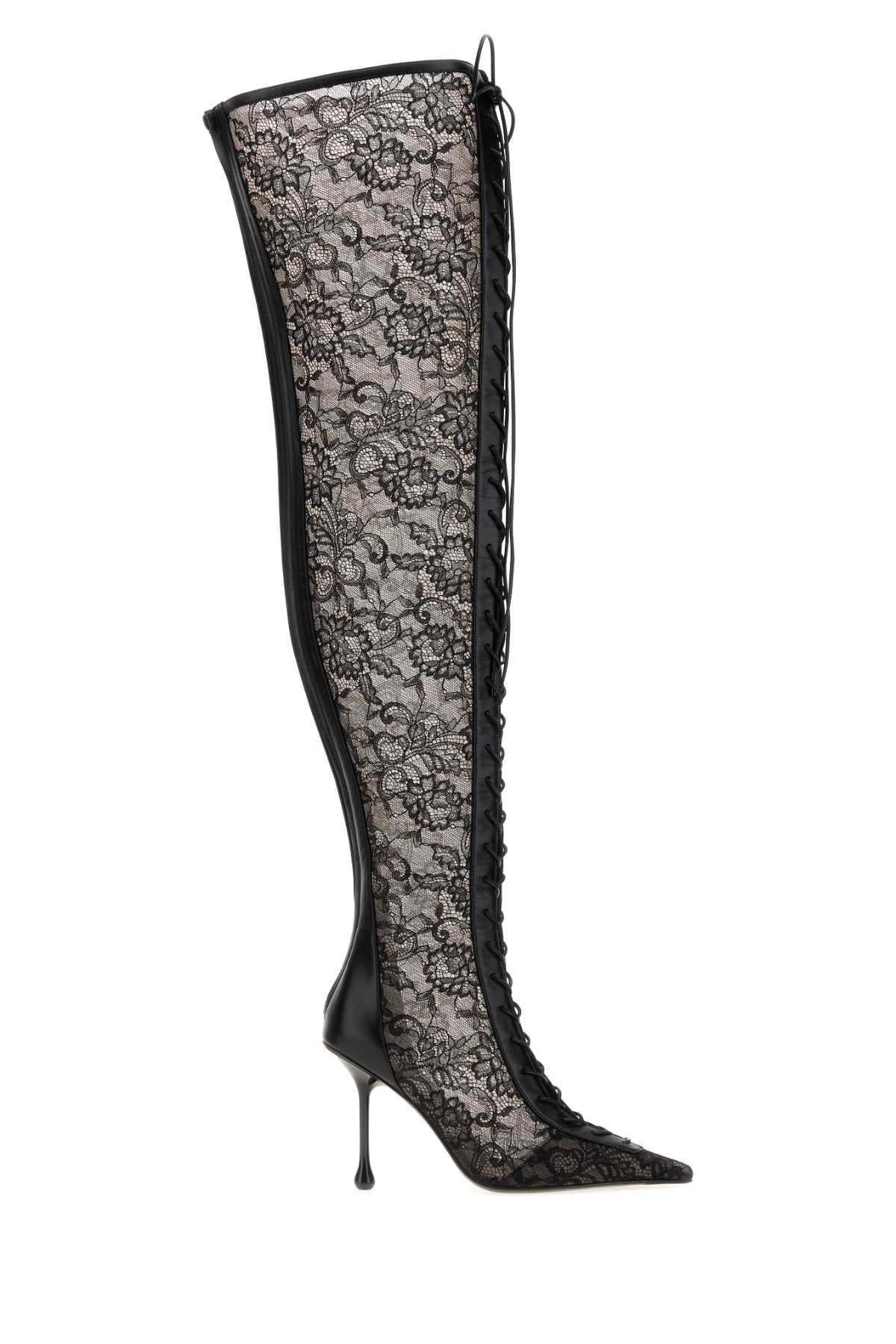 Jimmy Choo Women Black Lace And Nappa Leather Scarlett Boots JIMMY CHOO