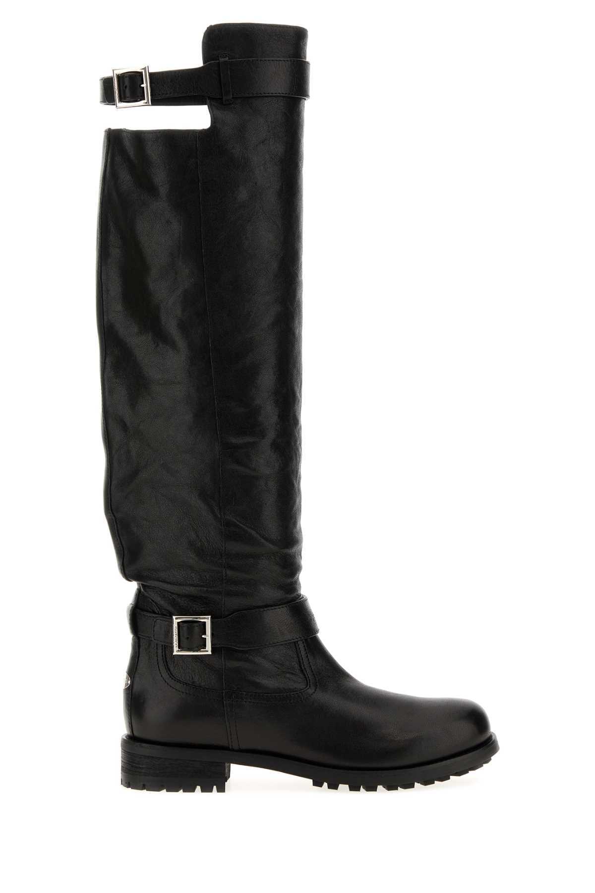 Jimmy Choo Women Black Leather Biker Boots JIMMY CHOO