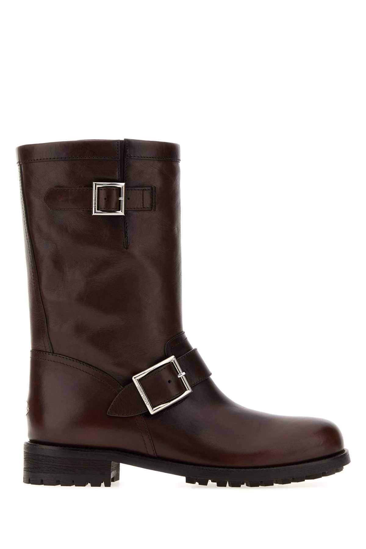Jimmy Choo Women Chocolate Leather Biker Boots JIMMY CHOO