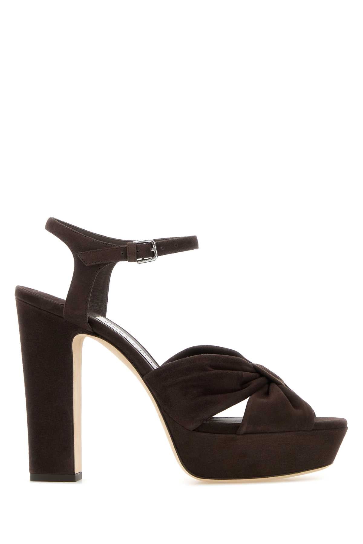 Jimmy Choo Women Dark Brown Suede Heloise 120 Sandals JIMMY CHOO