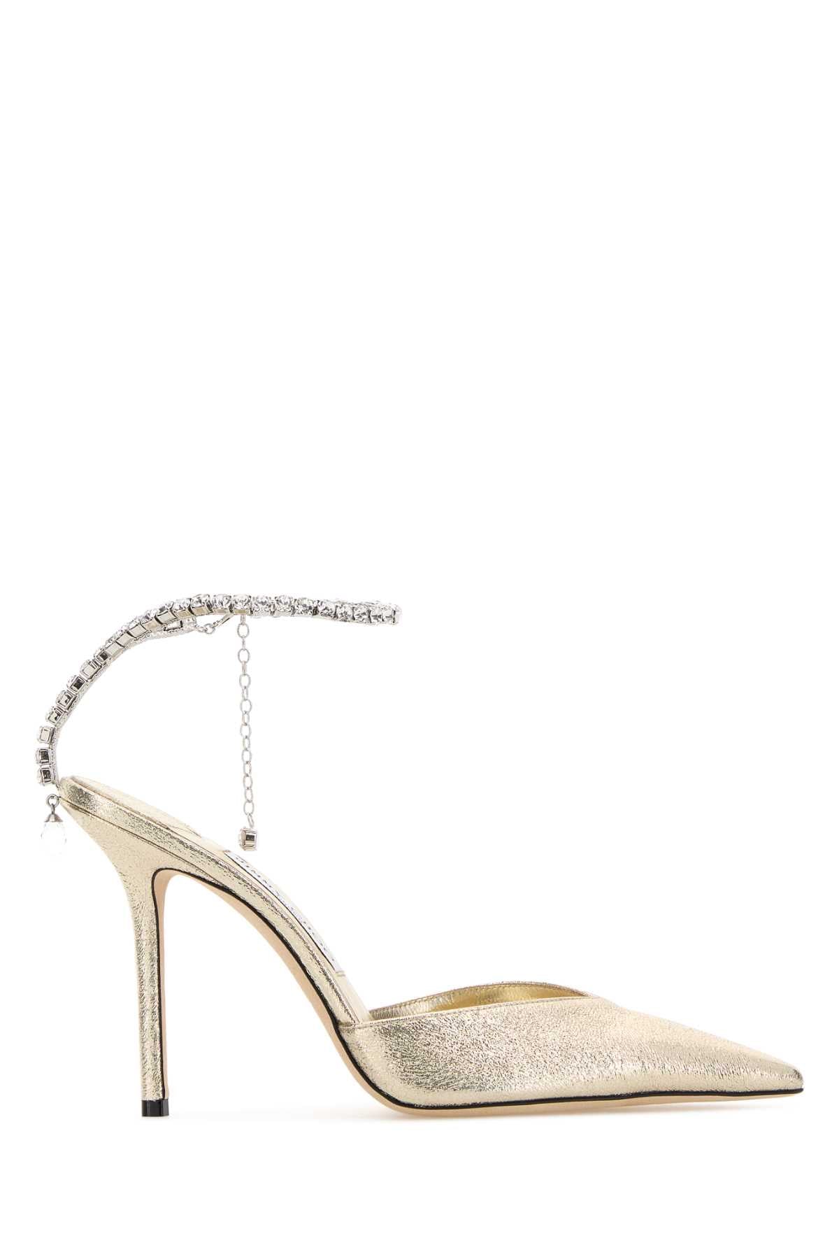 Jimmy Choo Women Gold Fabric Saeda 100 Pumps JIMMY CHOO