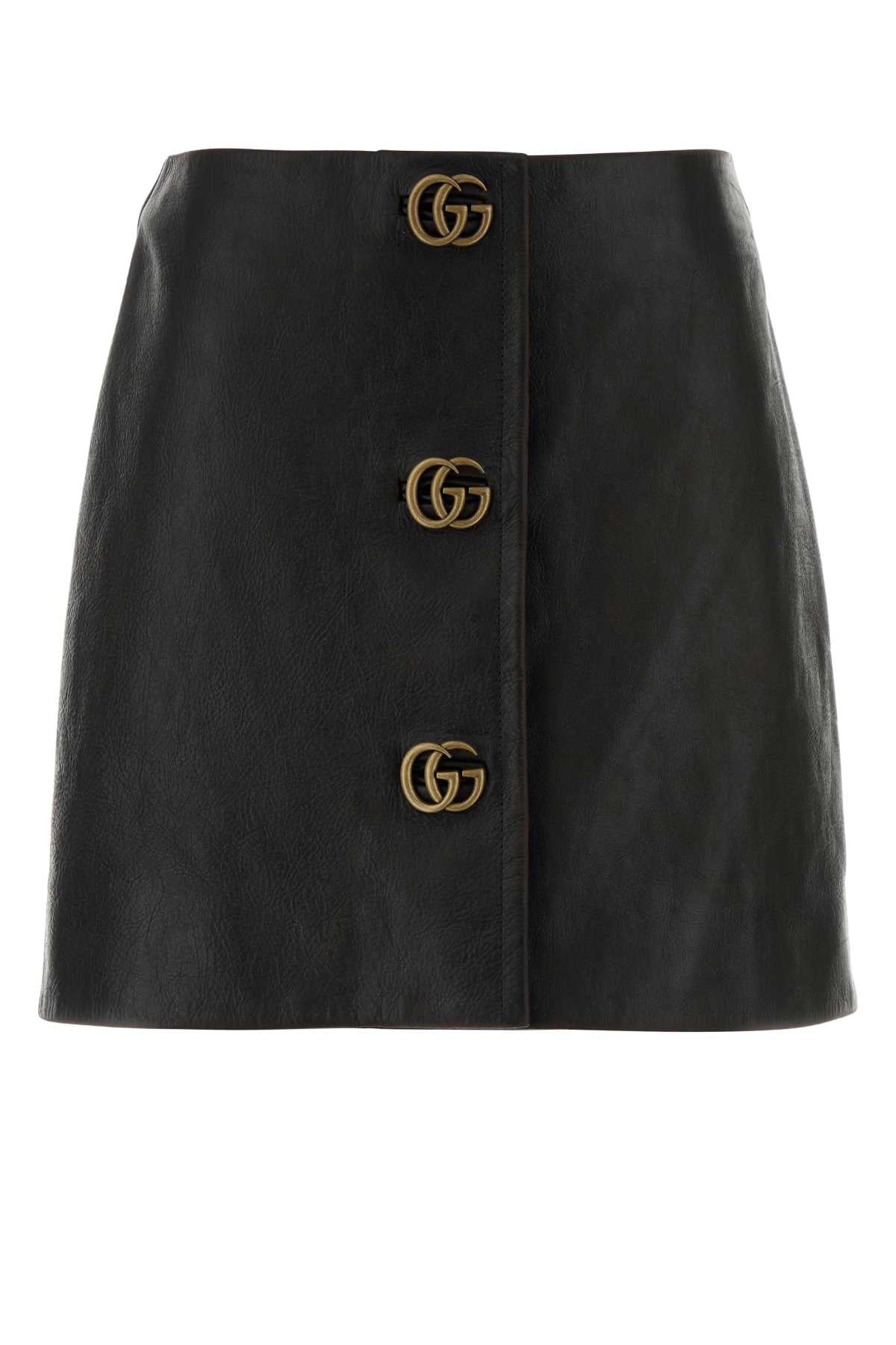 Gucci Women Black Leather Mini Skirt GUCCI
