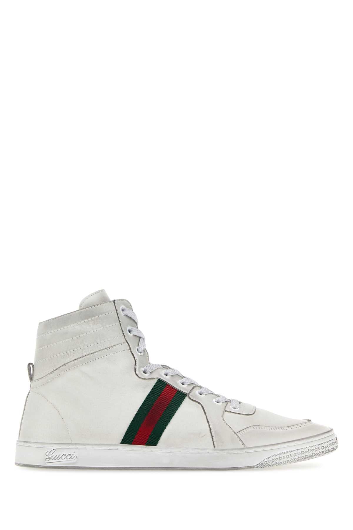 Gucci Men White Leather Stretch Sneakers GUCCI