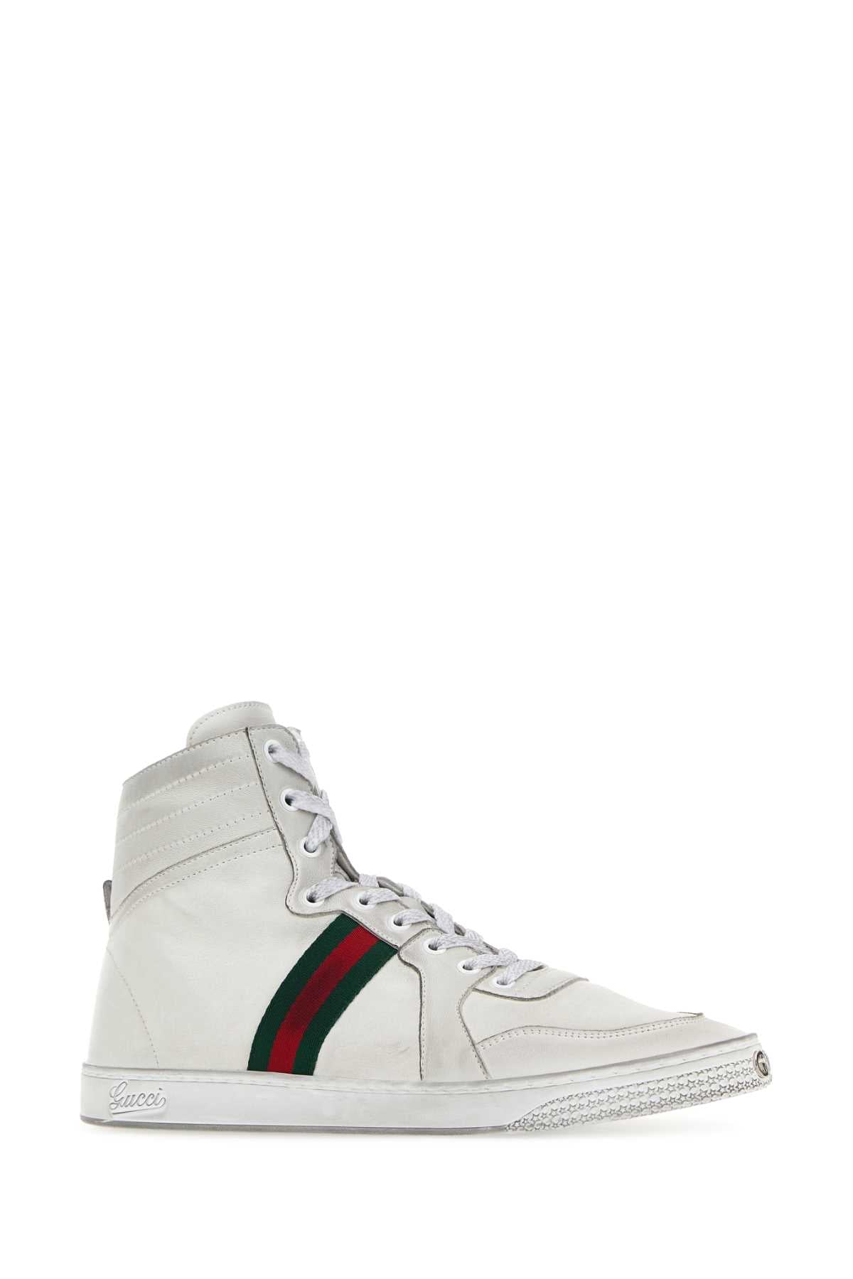 Gucci Men White Leather Stretch Sneakers GUCCI