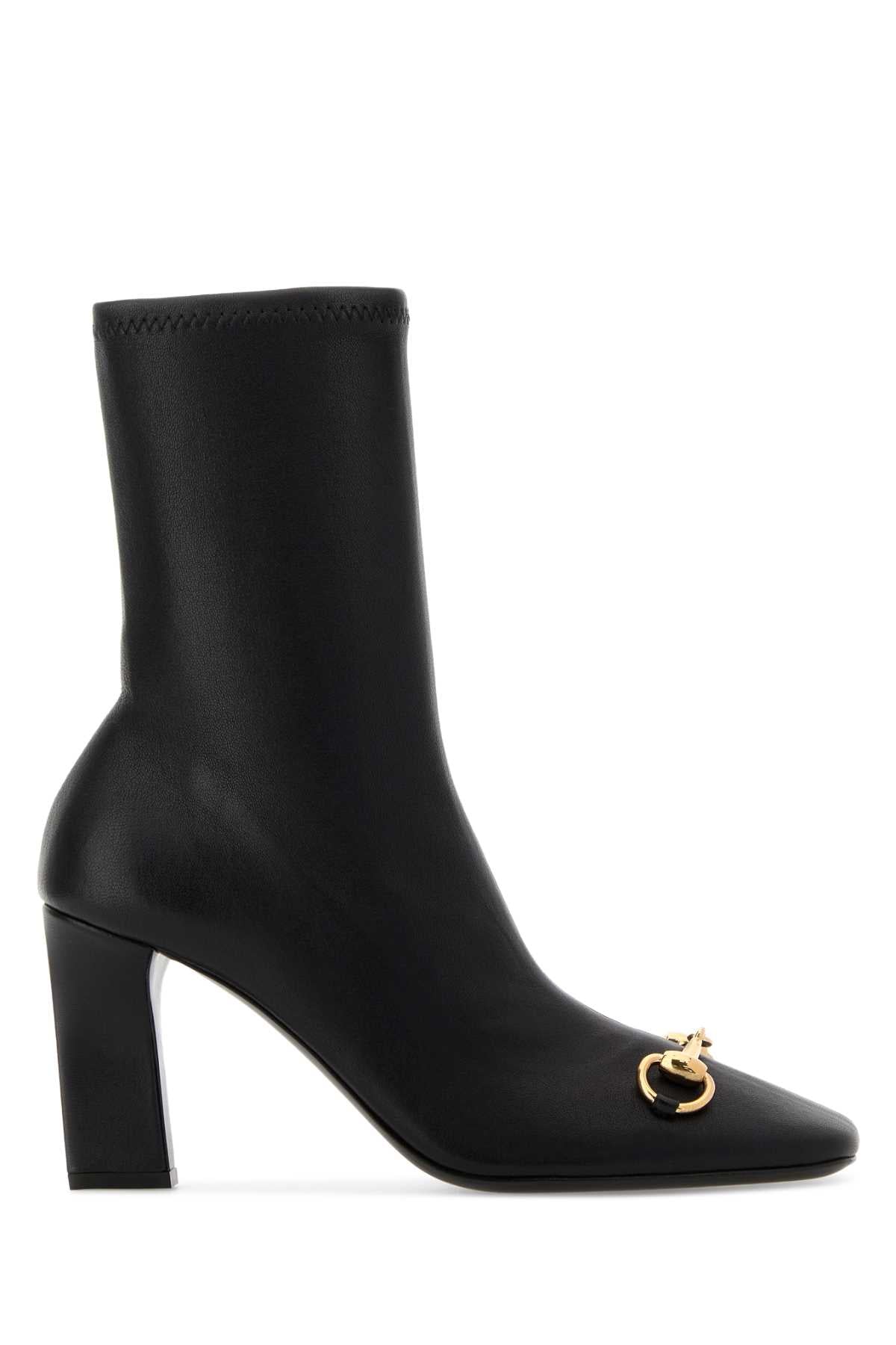 Gucci Women Black Leather Signora Ankle Boots GUCCI