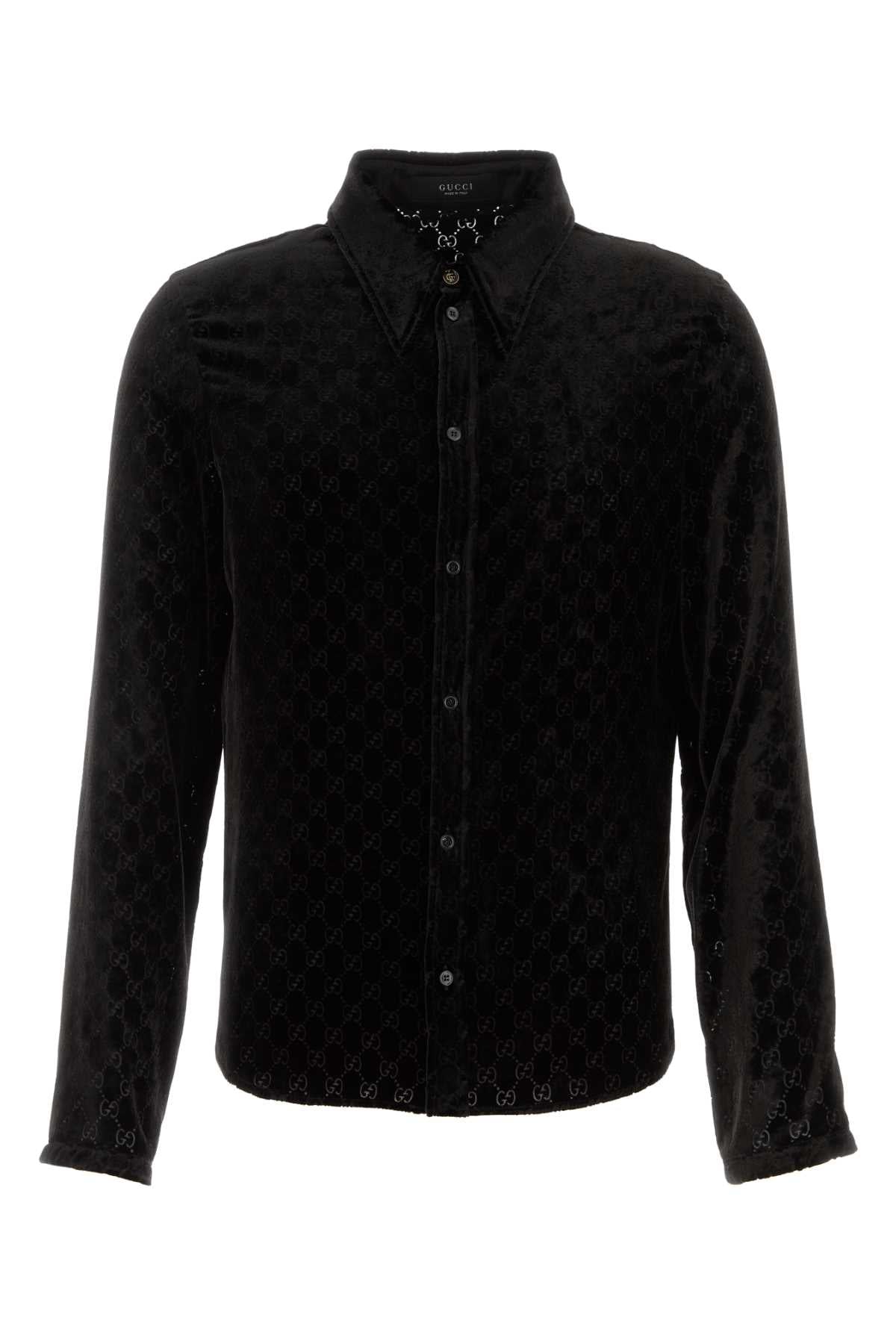 Gucci Men Black Stretch Velvet Shirt GUCCI