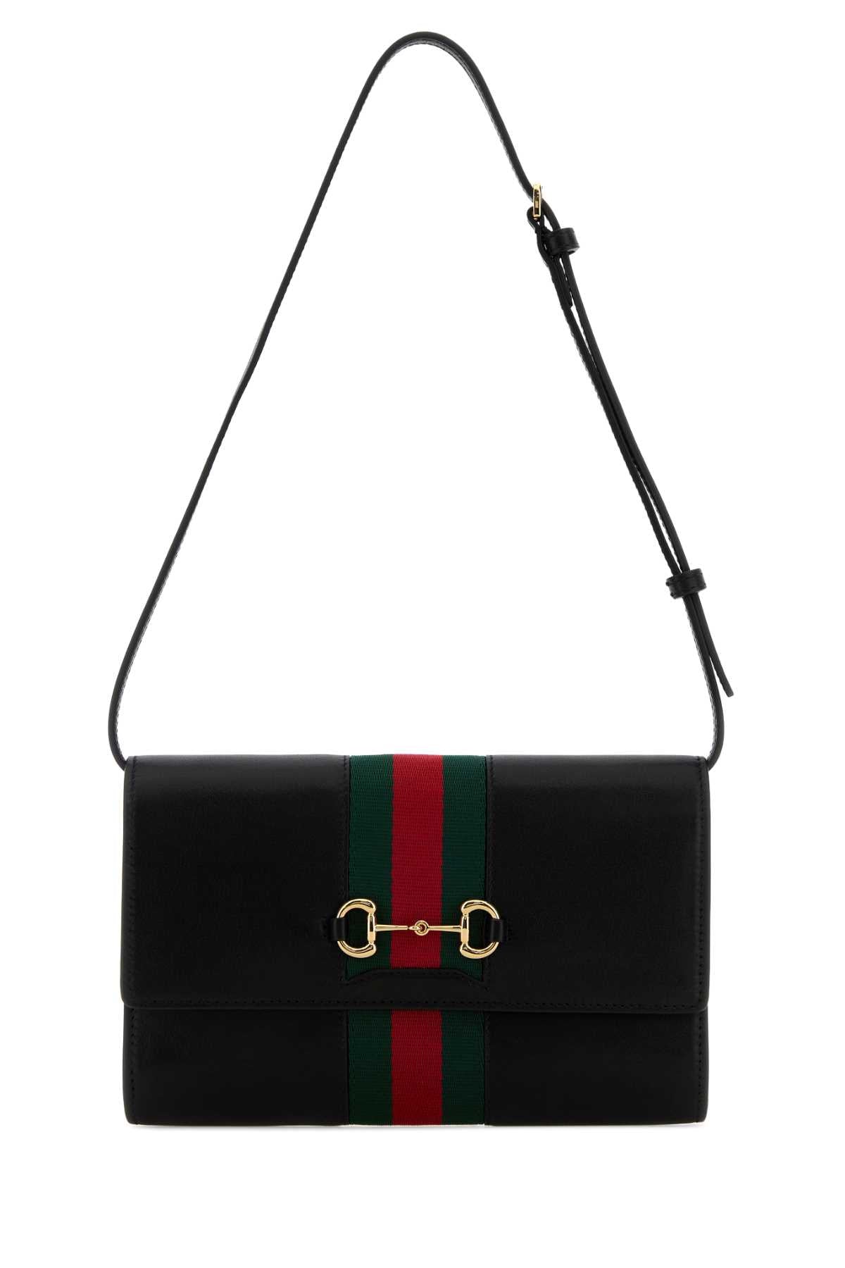Gucci Women Black Leather Gucci Horsebit Web Wallet GUCCI