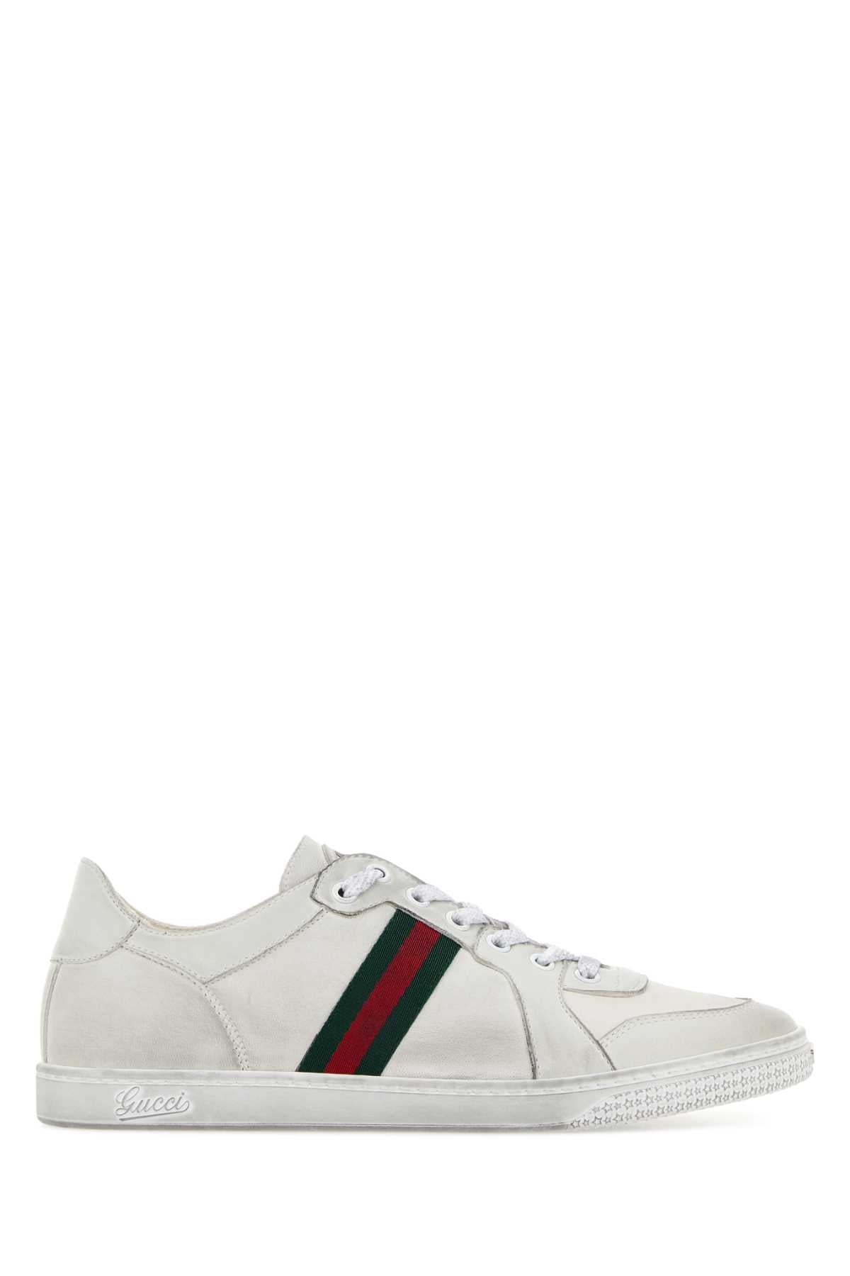 Gucci Men White Leather Stretch Sneakers GUCCI