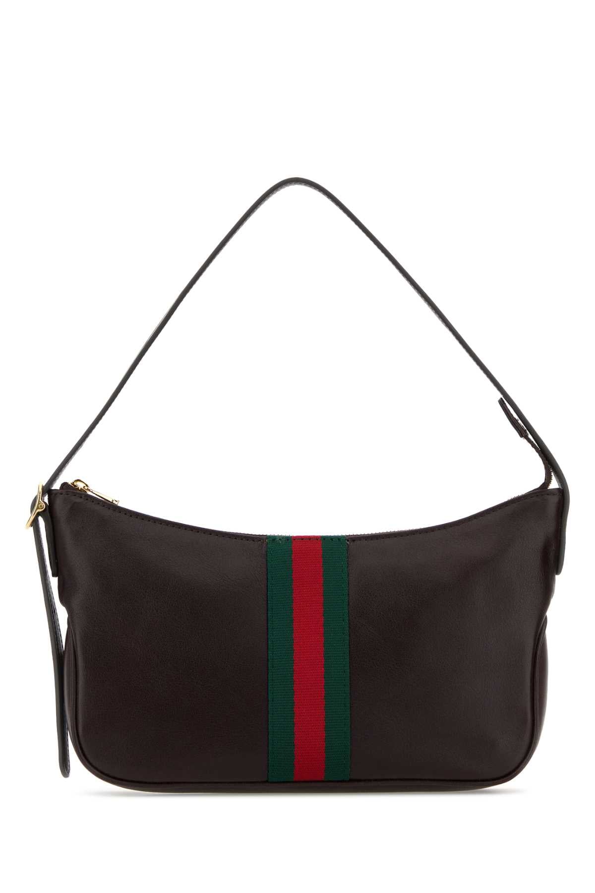 Gucci Men Dark Brown Leather Small Lunetta Shoulder Bag GUCCI