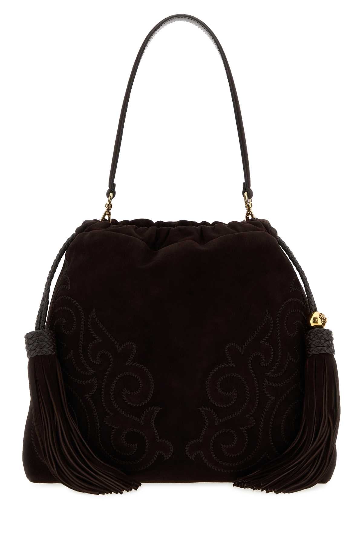 Etro Women Dark Brown Suede Medium Kalispera Bucket Bag ETRO