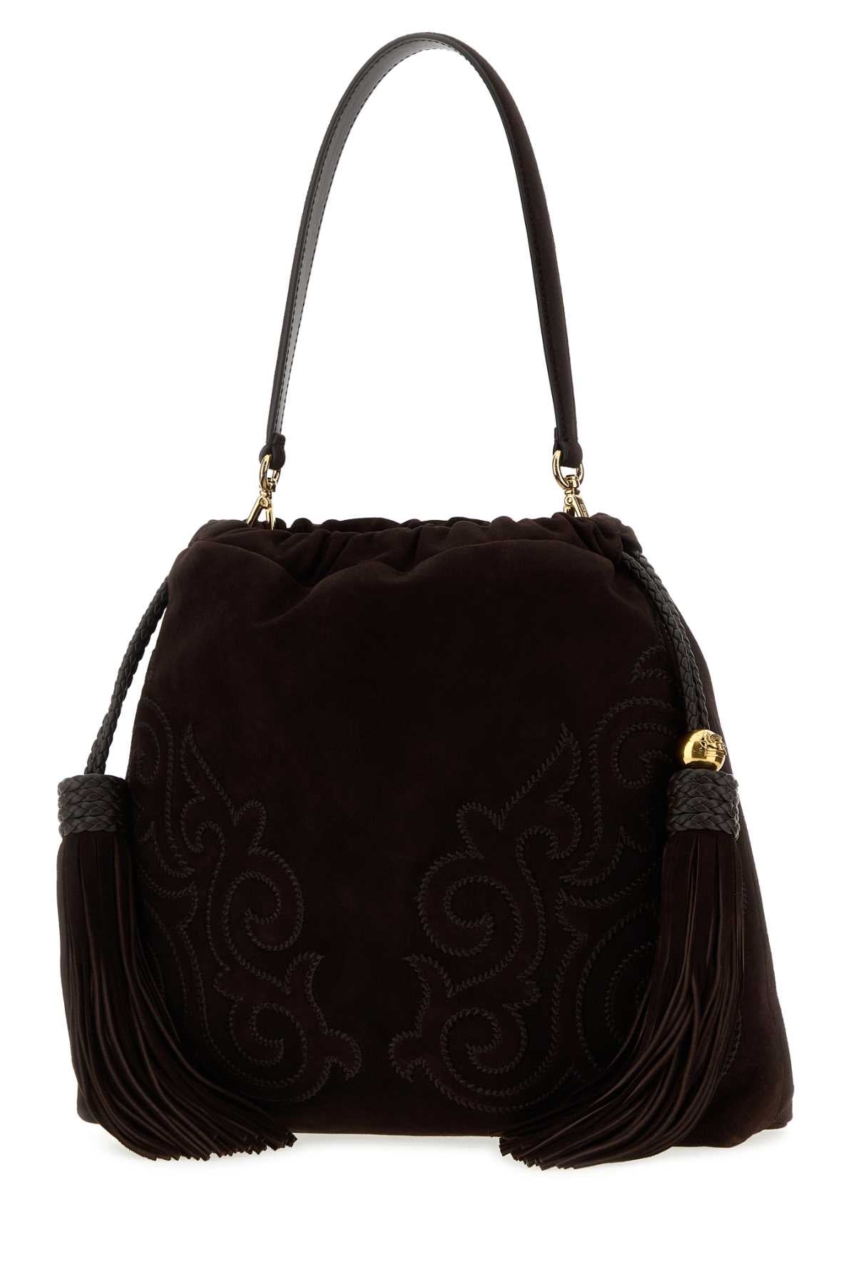 Etro Women Dark Brown Suede Medium Kalispera Bucket Bag ETRO