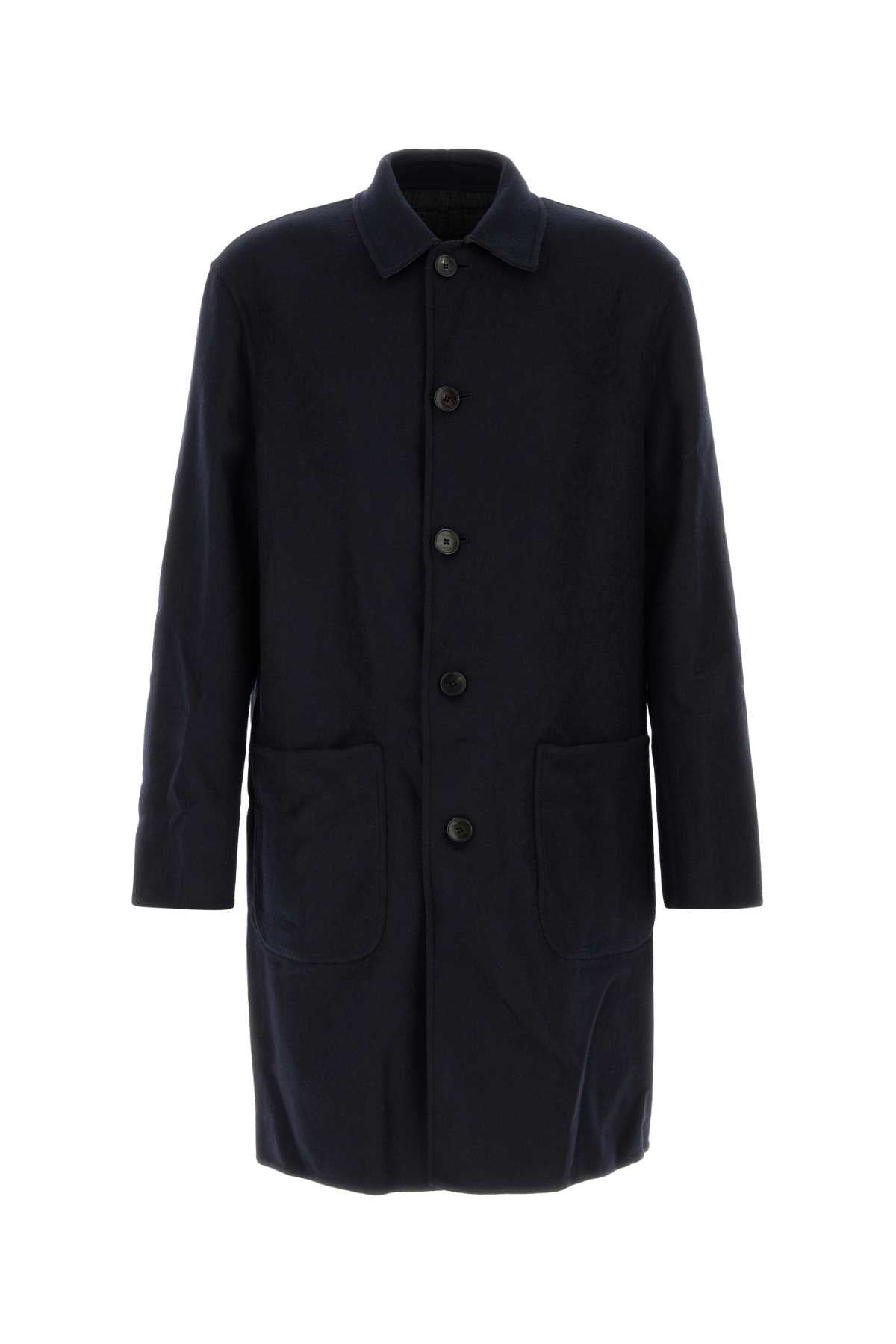 Etro Men Navy Blue Wool Blend Reversibile Coat ETRO