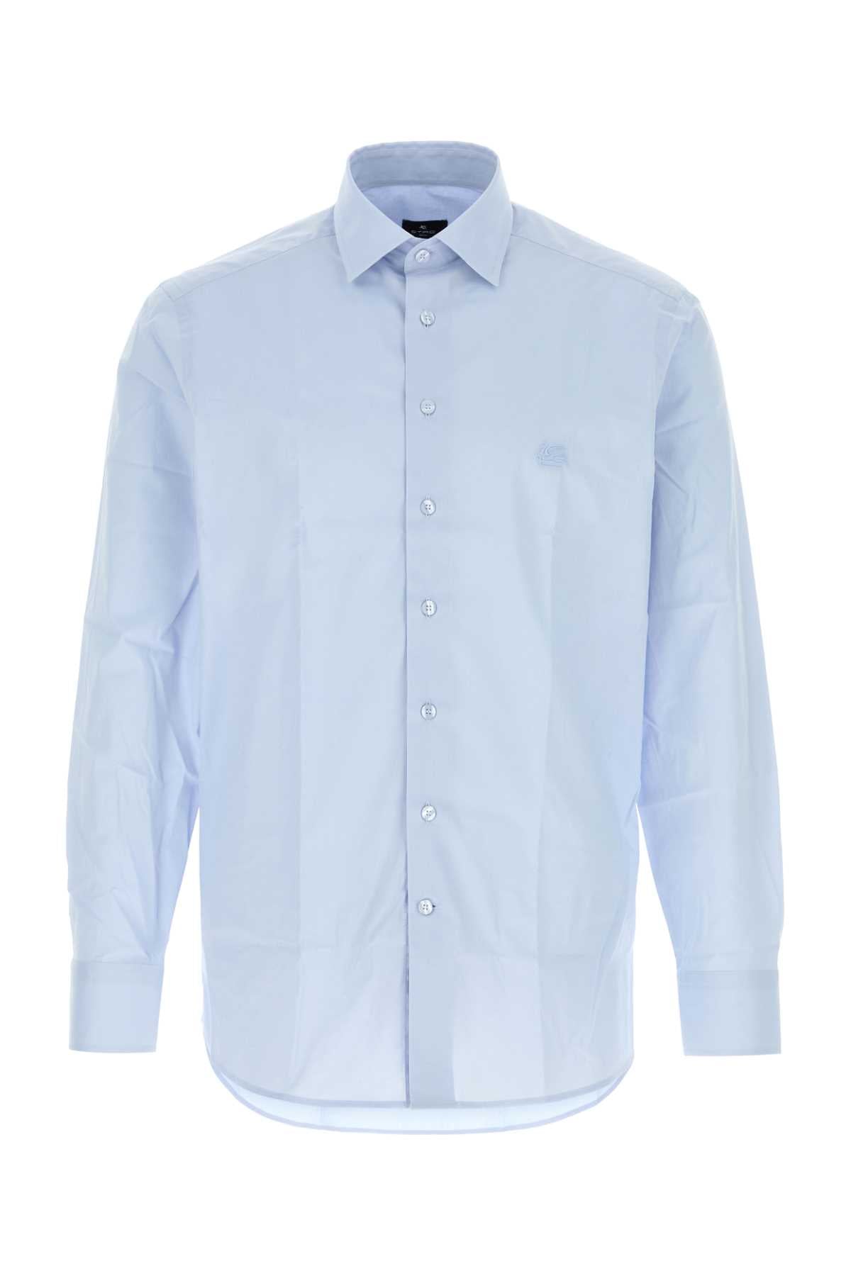 Etro Men Pastel Light Blue Stretch Poplin Shirt ETRO