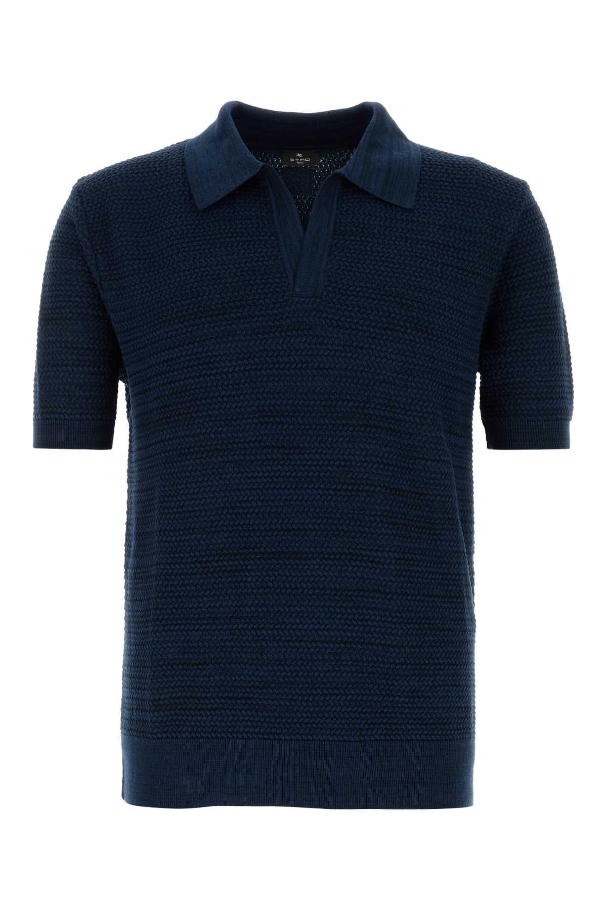 Etro Men Navy Blue Cotton Polo Shirt ETRO