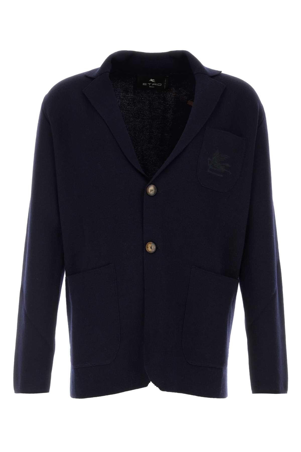 Etro Men Navy Blue Wool Blend Blazer ETRO