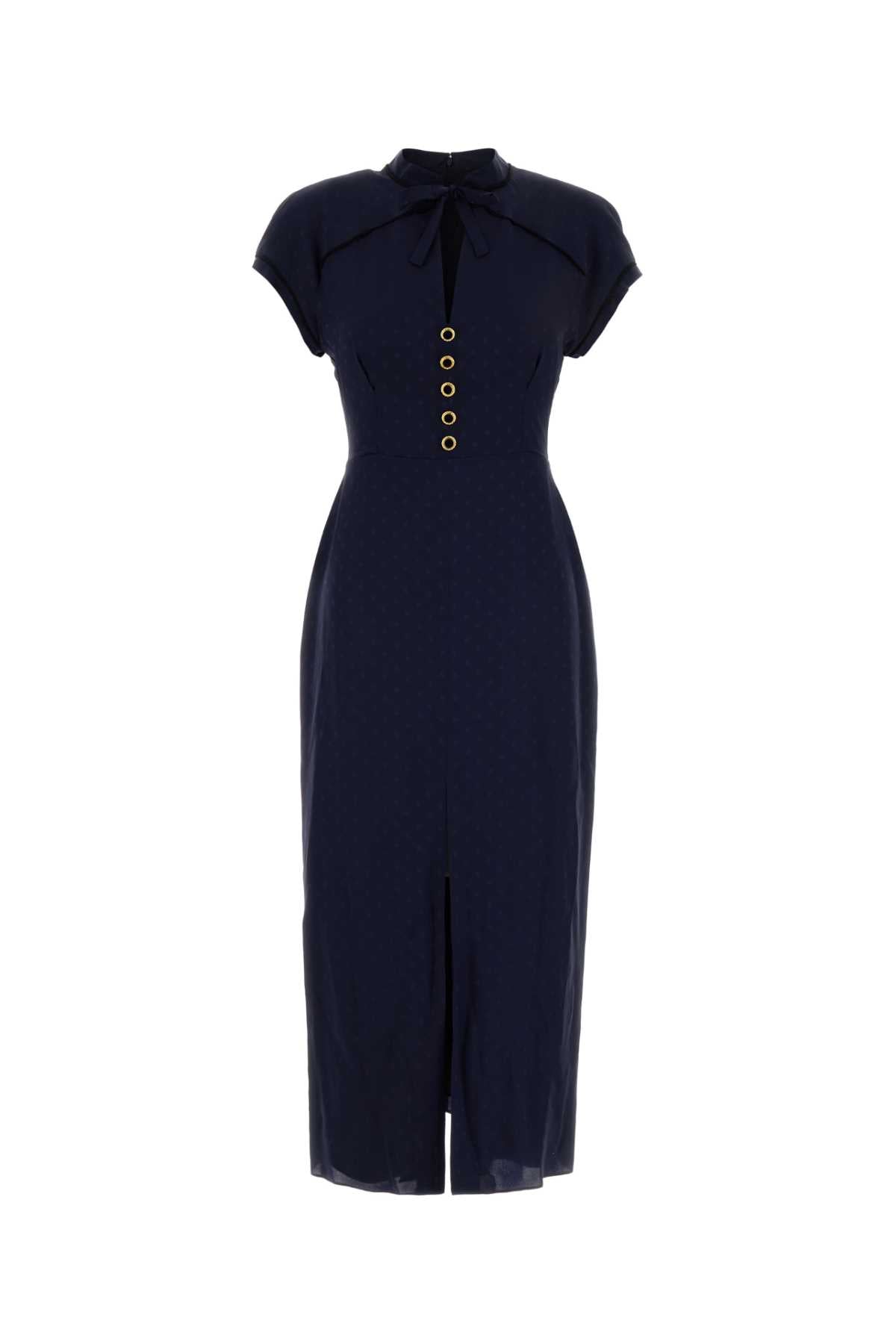 Alessandra Rich Women Navy Blue Silk Dress ALESSANDRA RICH