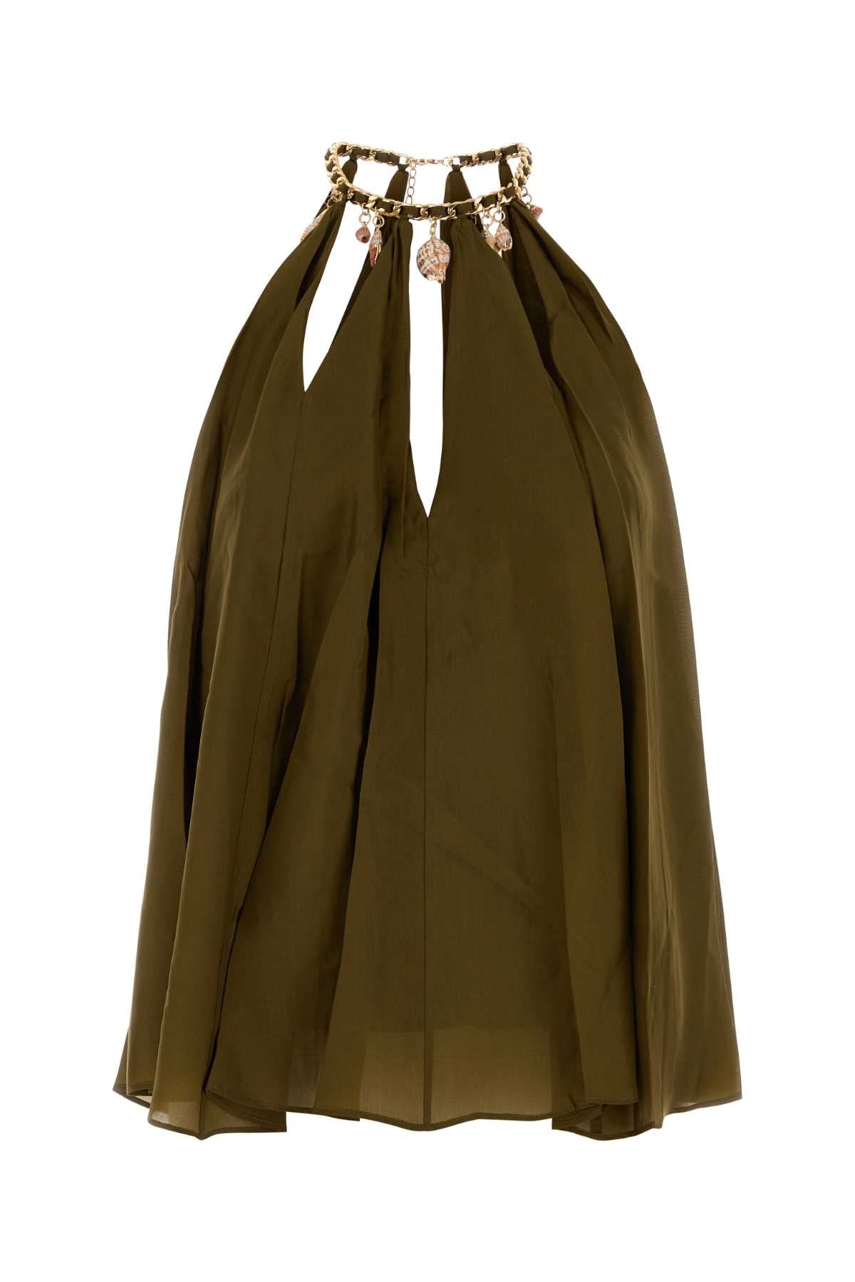 Zimmermann Women Olive Green Silk Mahon Blouse ZIMMERMANN