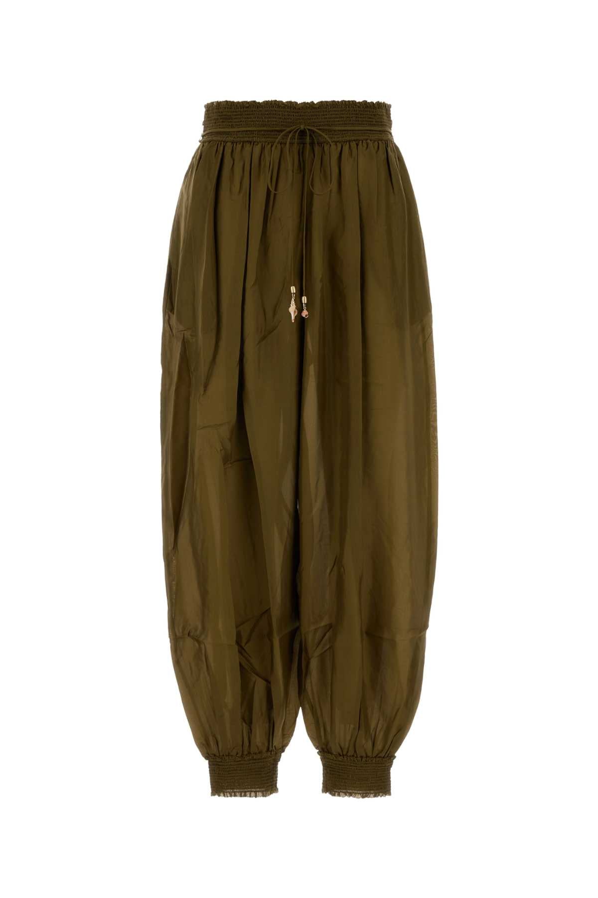 Zimmermann Women Olive Green Silk Mahon Pant ZIMMERMANN