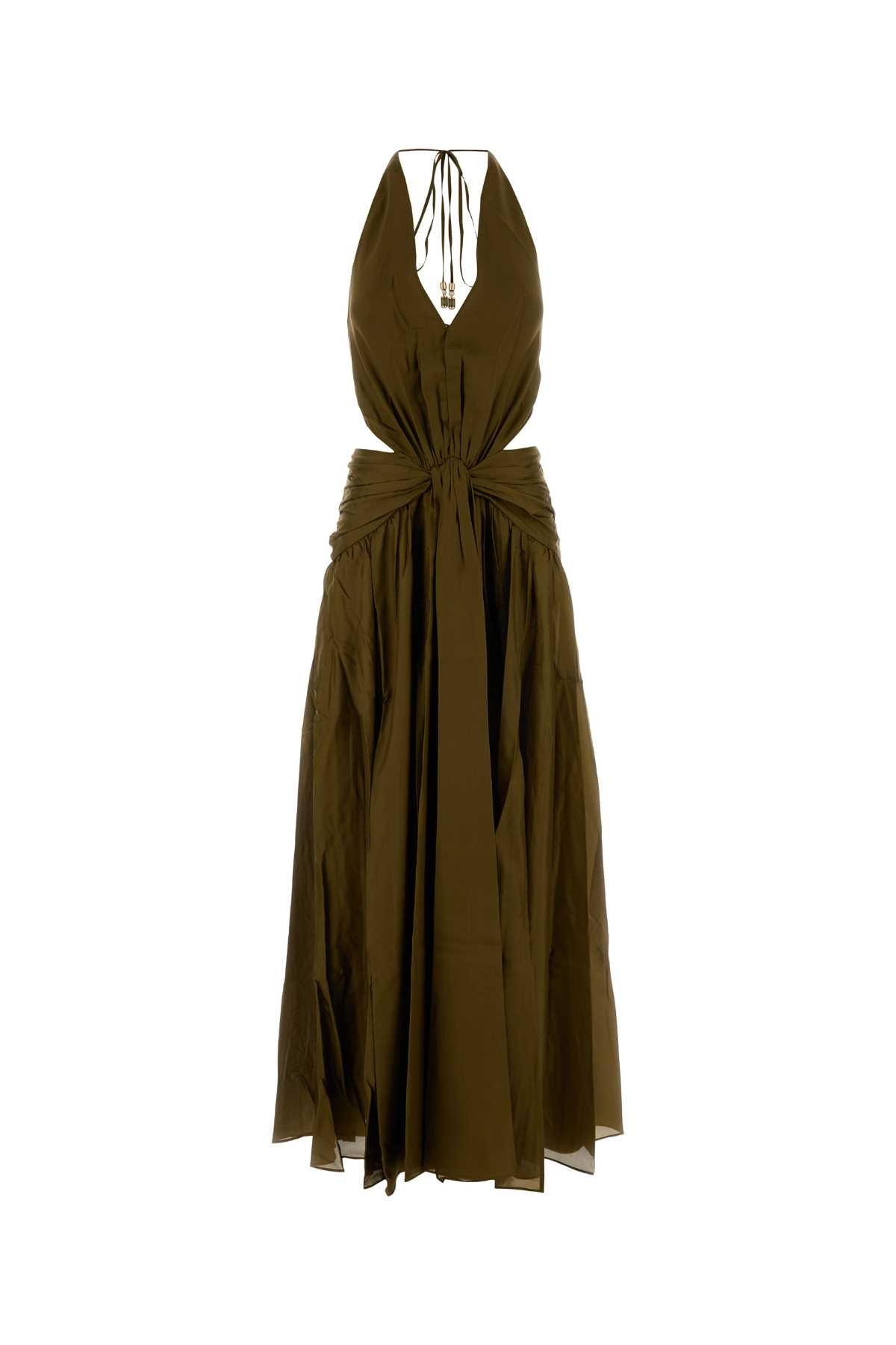 Zimmermann Women Army Green Silk Indra Long Dress ZIMMERMANN