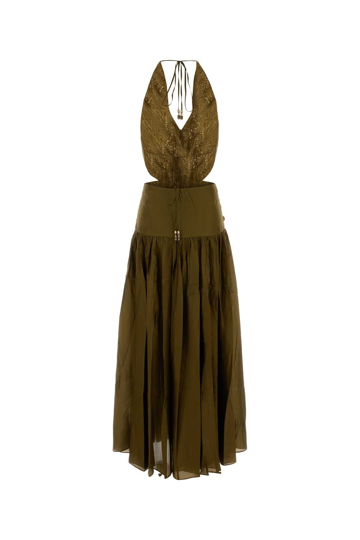 Zimmermann Women Army Green Silk Indra Long Dress ZIMMERMANN