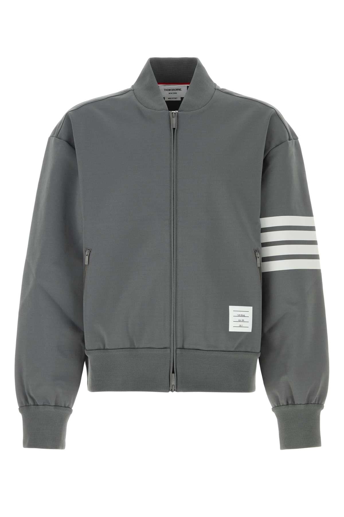 Thom Browne Men Grey Stretch Viscose Blend Bomber Jacket THOM BROWNE