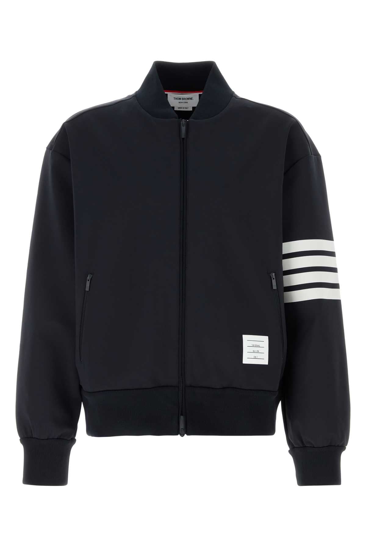 Thom Browne Men Midnight Blue Stretch Viscose Blend Bomber Jacket THOM BROWNE