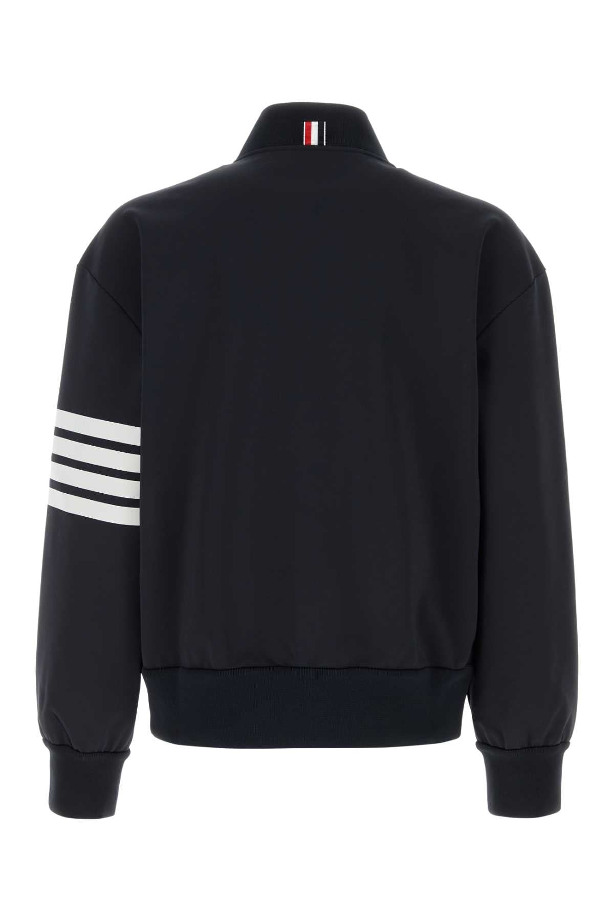 Thom Browne Men Midnight Blue Stretch Viscose Blend Bomber Jacket THOM BROWNE