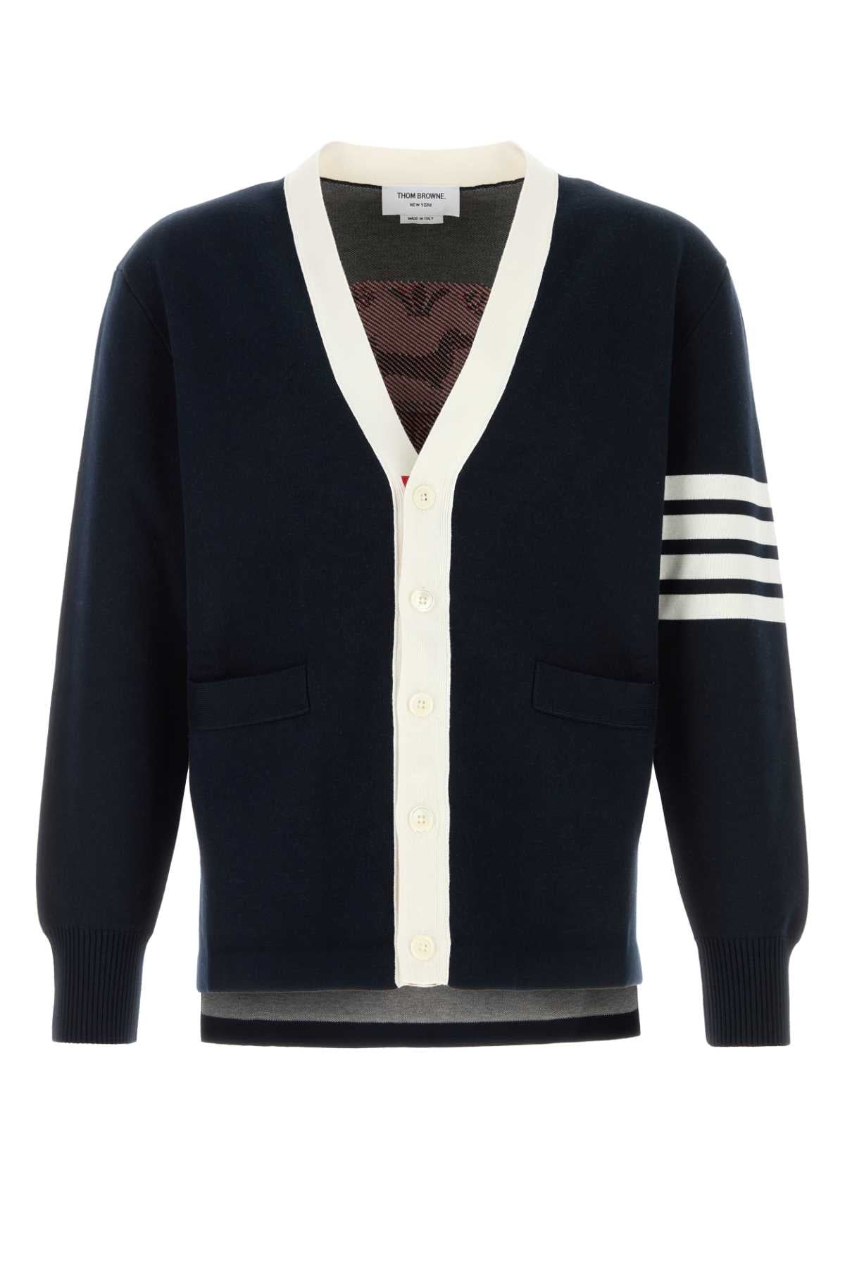 Thom Browne Men Midnight Blue Cotton Blend Cardigan THOM BROWNE