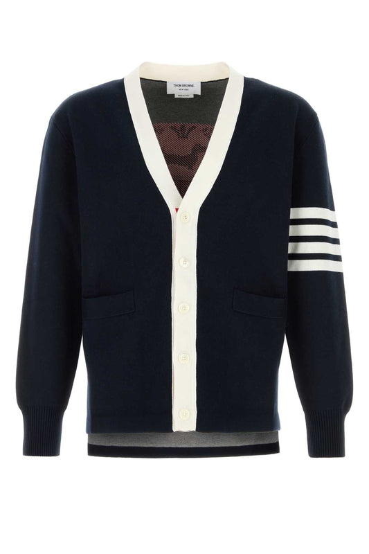 Thom Browne Men Midnight Blue Cotton Blend Cardigan THOM BROWNE