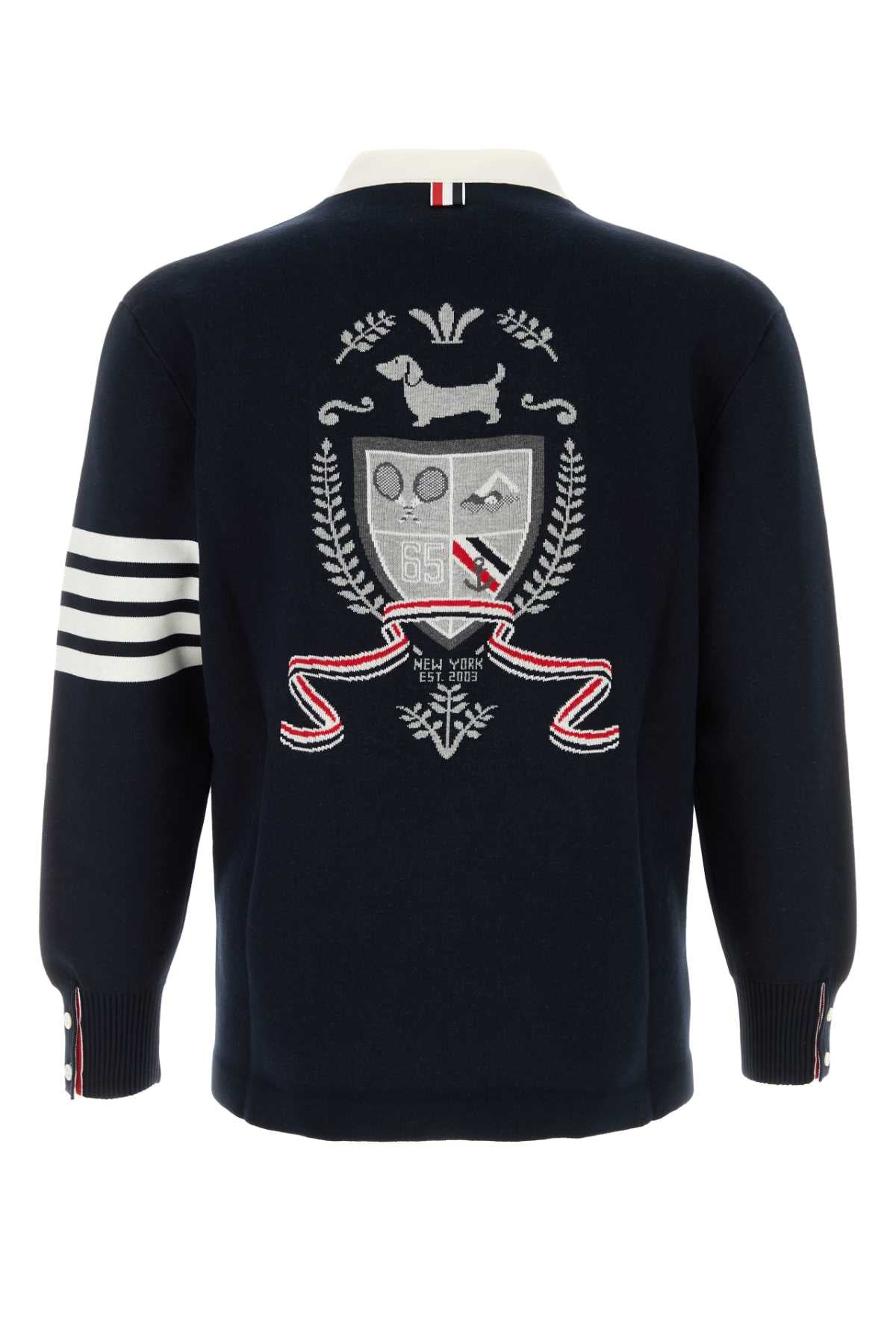Thom Browne Men Midnight Blue Cotton Blend Cardigan THOM BROWNE