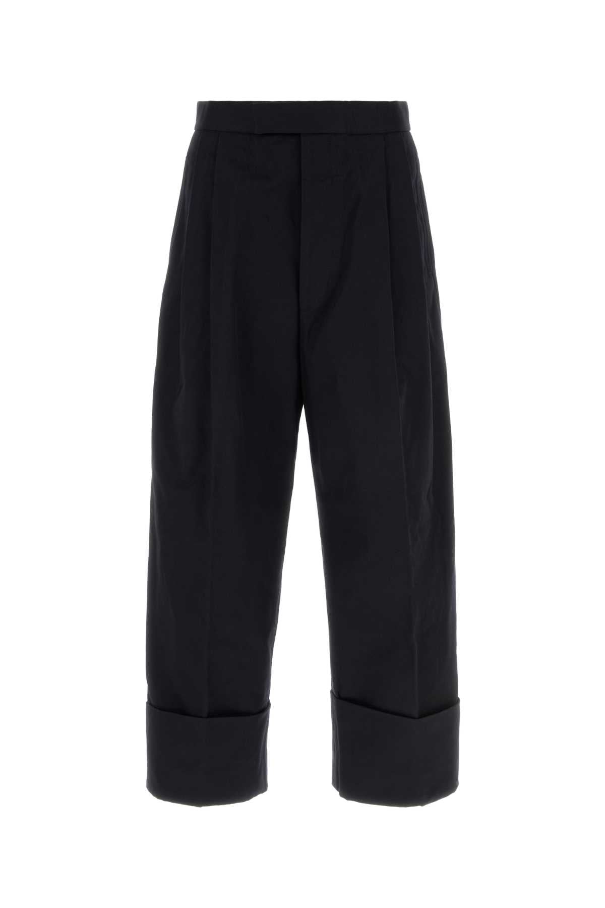 Thom Browne Men Navy Blue Cotton Wide-Leg Pant THOM BROWNE