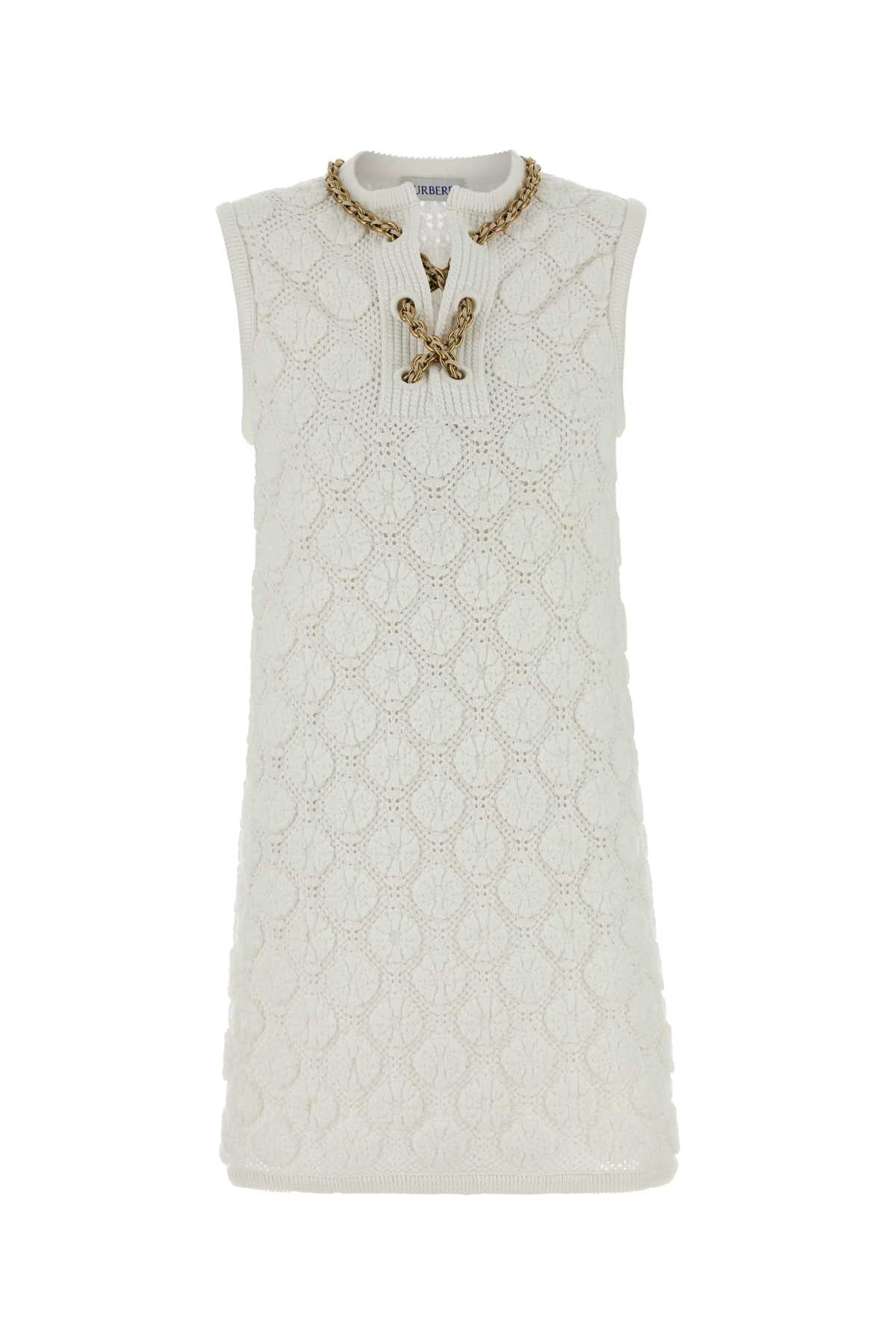 Burberry Women White Stretch Crochet Dress BURBERRY