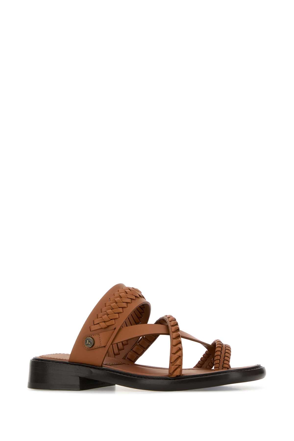 Burberry Women Caramel Leather Thong Slippers BURBERRY