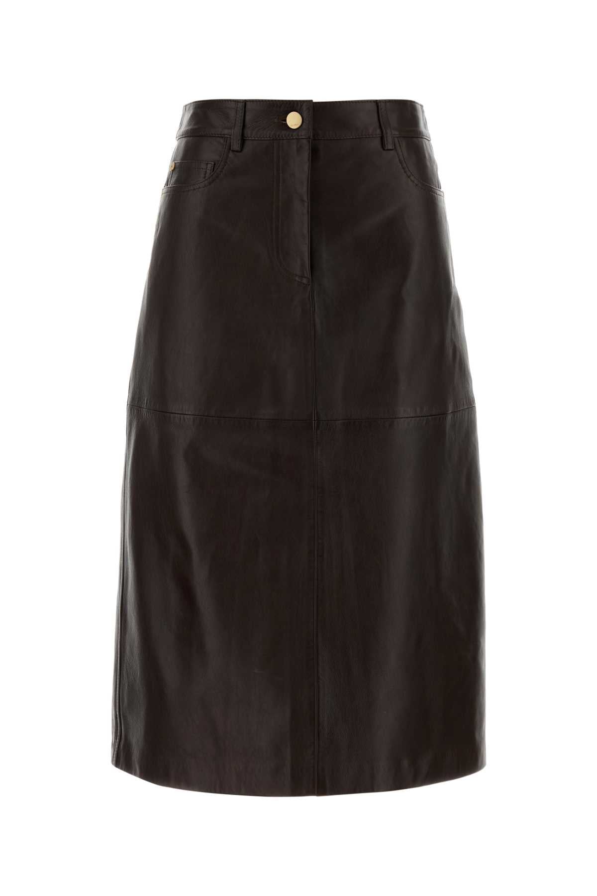 S Maxmara Women Dark Brown Leather Gita Skirt S MAX MARA