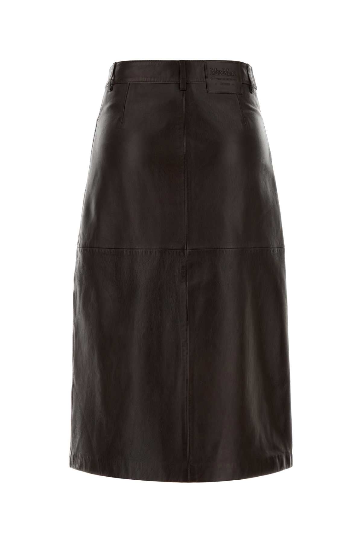 S Maxmara Women Dark Brown Leather Gita Skirt S MAX MARA