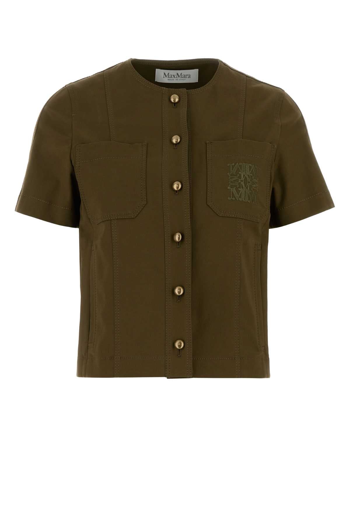 Max Mara Women Olive Green Stretch Cotton Zanzara Blouse MAX MARA