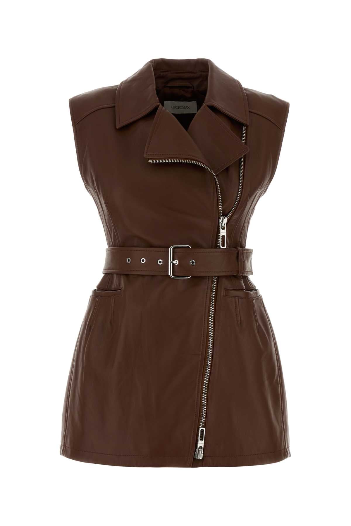 Sportmax Women Chocolate Leather Favella Vest SPORTMAX